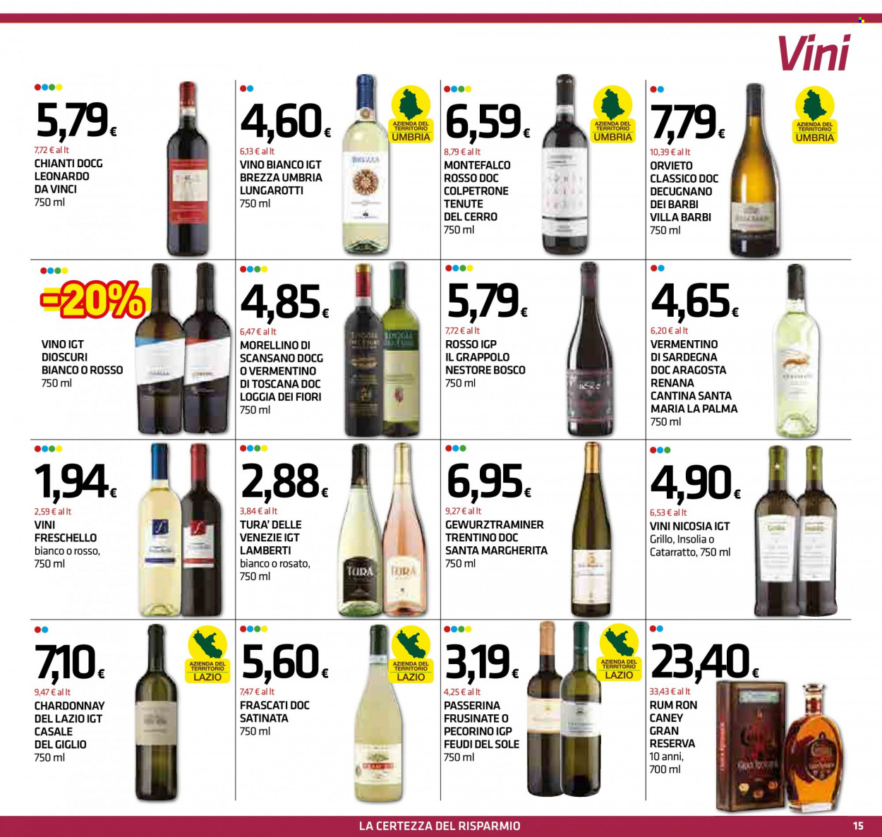 thumbnail - Volantino Superconti - 30/6/2022 - 13/7/2022 - Prodotti in offerta - vino bianco, Chardonnay, Chianti, vino, Vermentino, Morellino, rum. Pagina 15.
