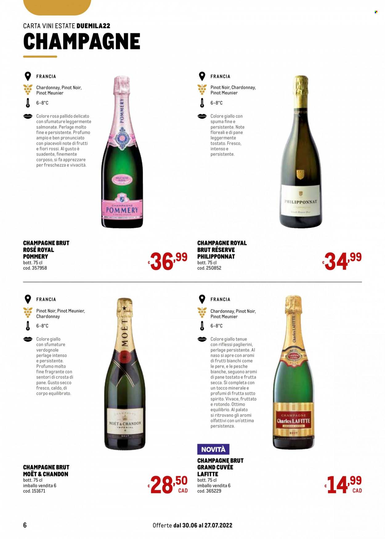 thumbnail - Volantino Metro - 30/6/2022 - 27/7/2022 - Prodotti in offerta - vino bianco, vino rosso, Pinot Nero, Champagne, Chardonnay, Moët & Chandon, vino, profumo. Pagina 6.