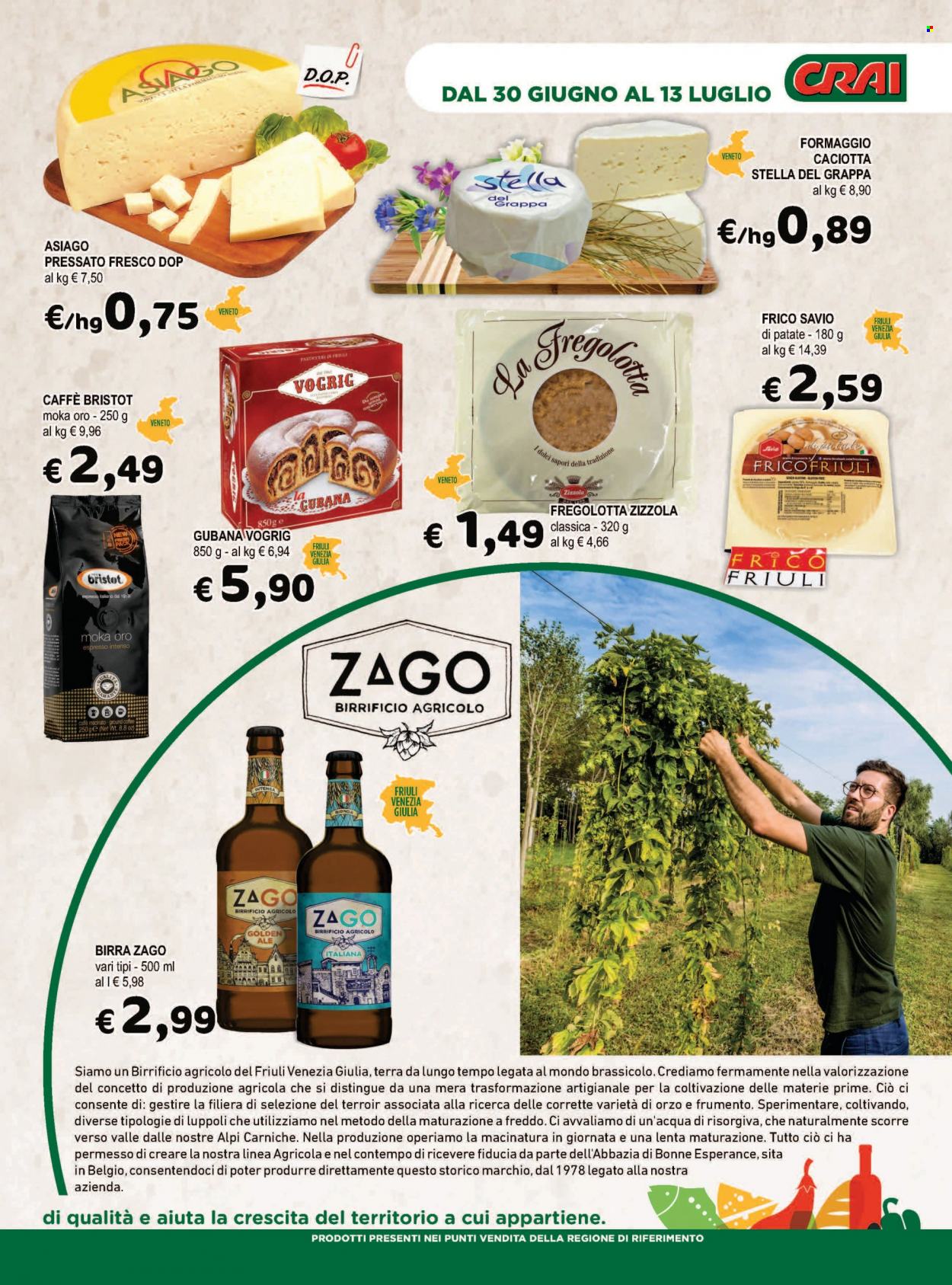 thumbnail - Volantino CRAI - 30/6/2022 - 13/7/2022 - Prodotti in offerta - birra, formaggio, caciotta, Asiago, caffè. Pagina 7.