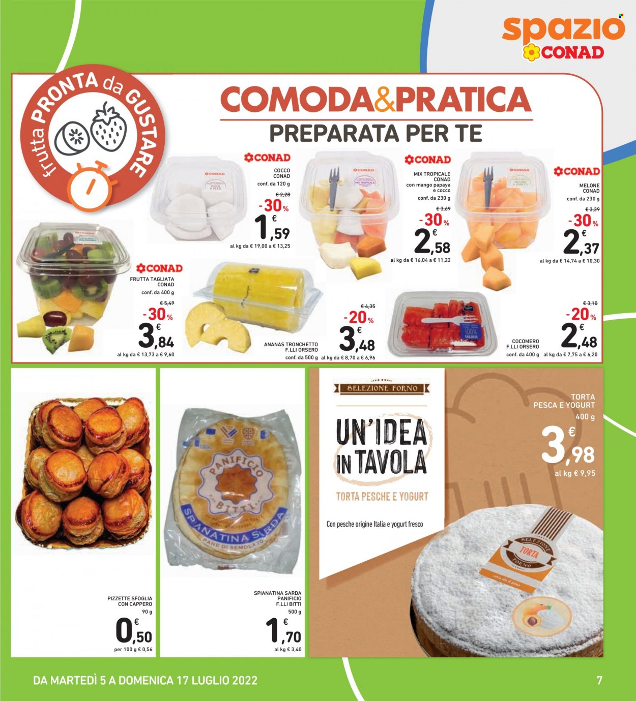 thumbnail - Volantino Conad - 5/7/2022 - 17/7/2022 - Prodotti in offerta - pane, torta, melone, tagliata, yogurt. Pagina 7.