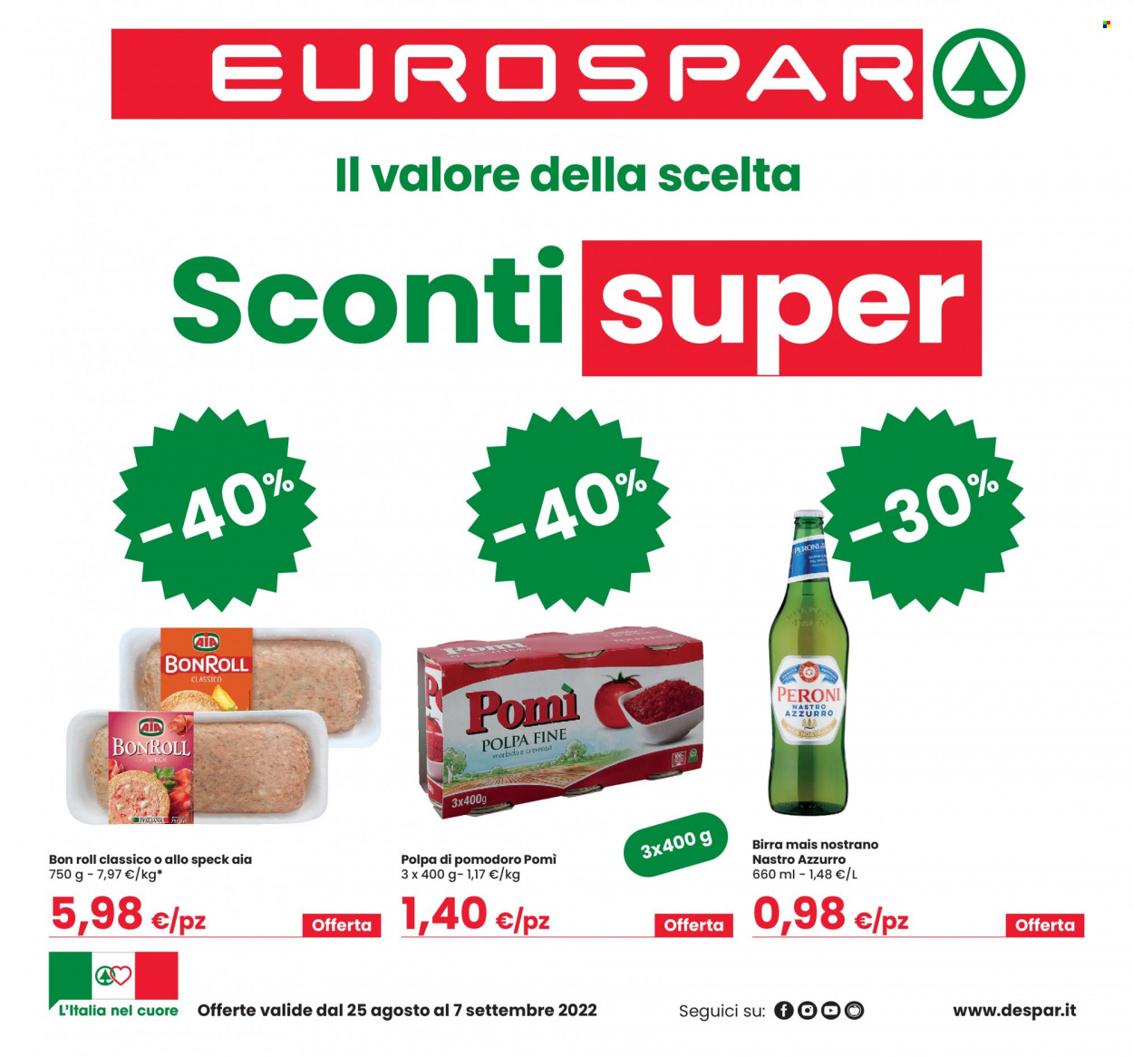 Volantino Eurospar - 25/8/2022 - 7/9/2022. Pagina 1