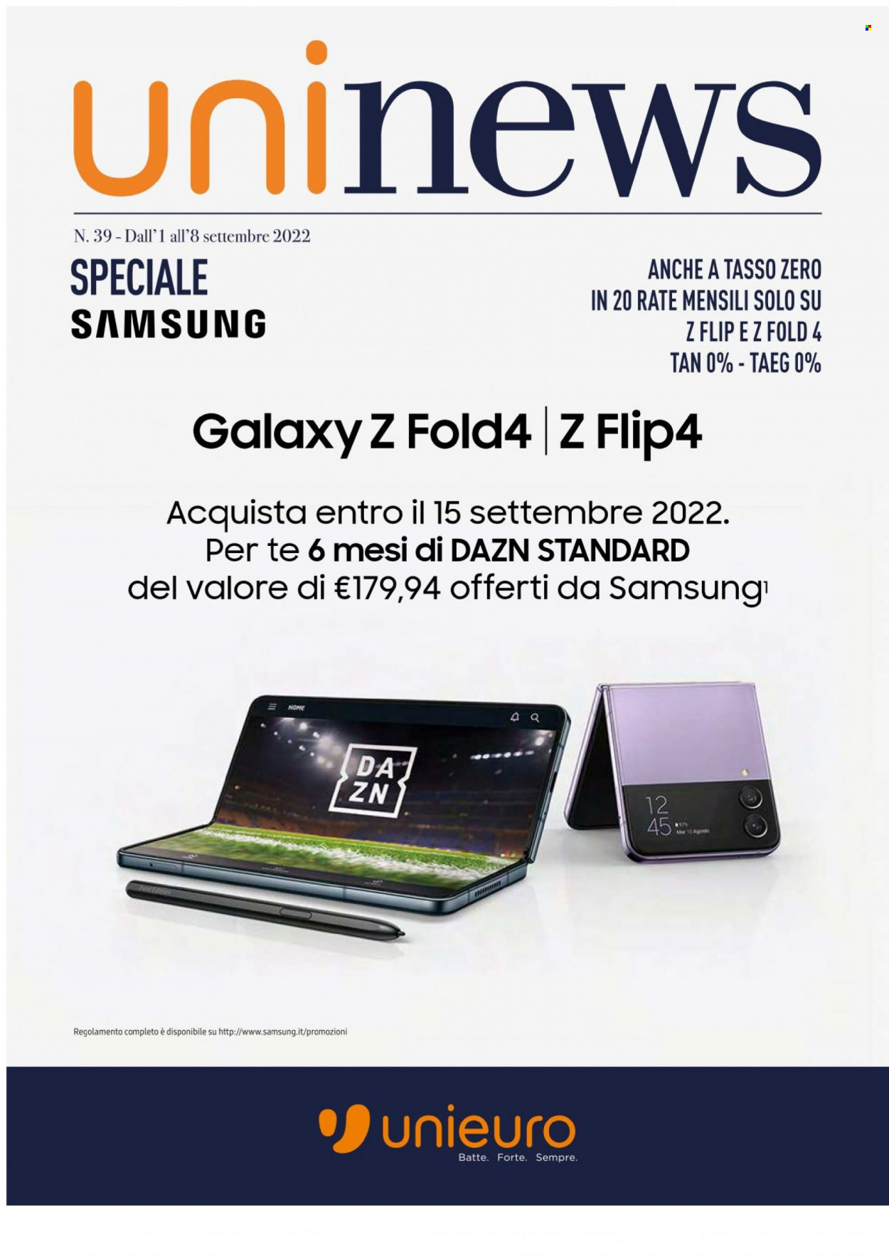 Volantino Unieuro - 1/9/2022 - 8/9/2022. Pagina 1