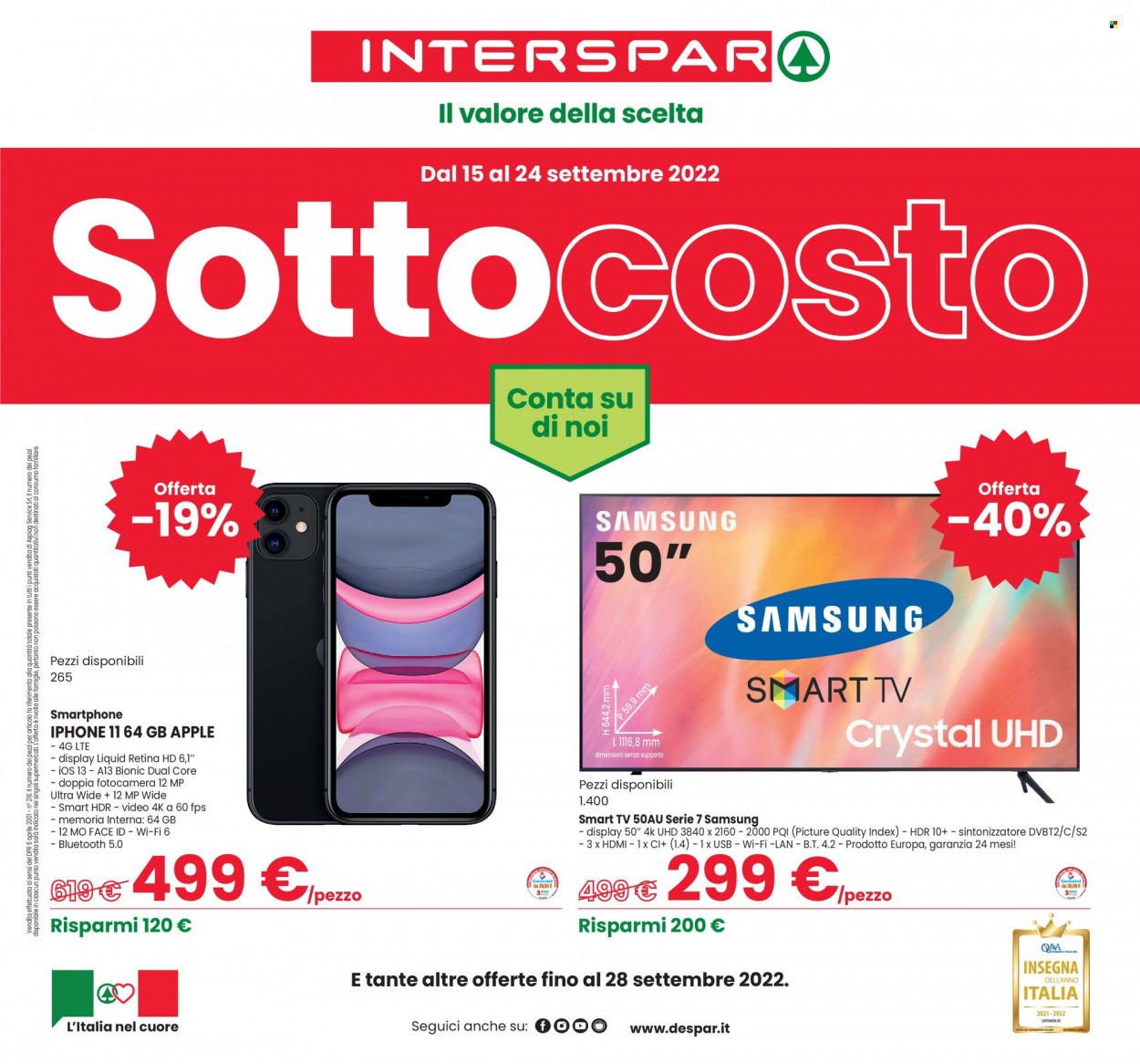 Volantino Interspar - 15/9/2022 - 28/9/2022. Pagina 1