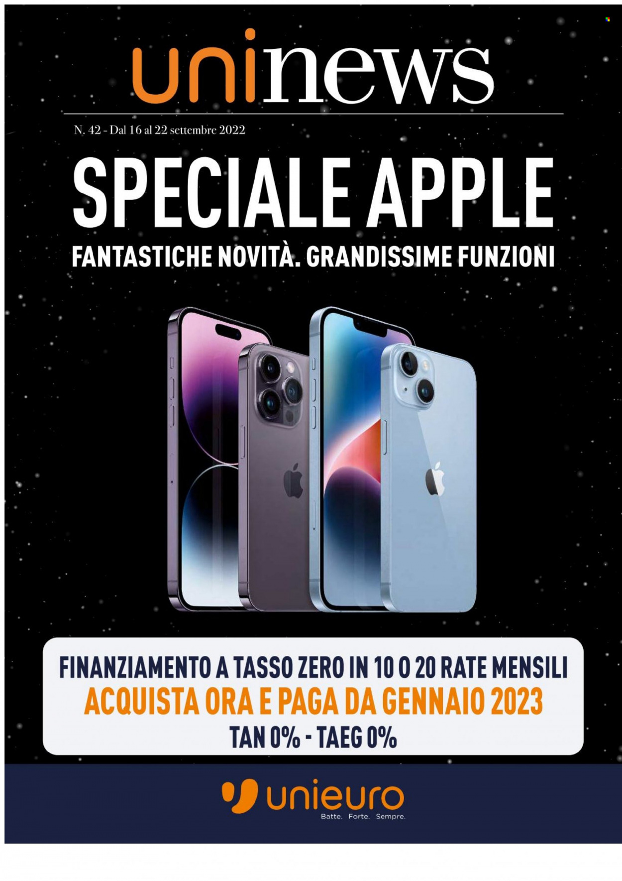 Volantino Unieuro - 16/9/2022 - 22/9/2022. Pagina 1