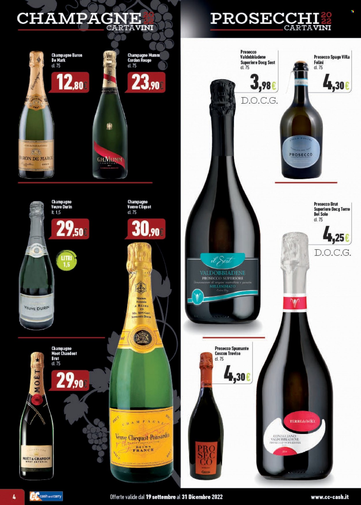 thumbnail - Volantino C+C Cash & Carry - 19/9/2022 - 31/12/2022 - Prodotti in offerta - Veuve Clicquot, Valdobbiadene, Spumante, Champagne, Prosecco, Moët & Chandon. Pagina 4.