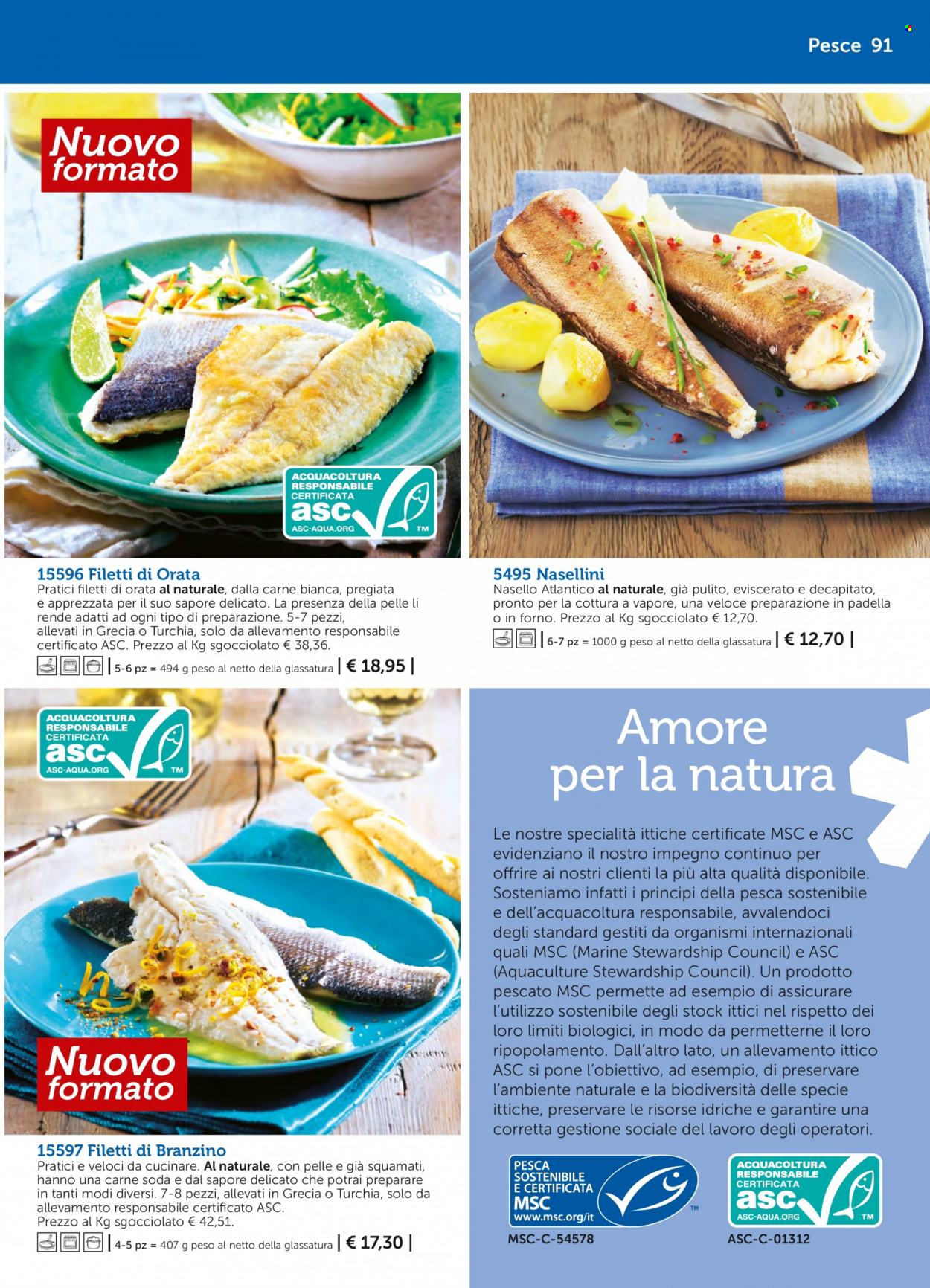 thumbnail - Volantino Bofrost - Prodotti in offerta - branzino, spigola, pesce, orata, nasello, filetti di branzino. Pagina 91.