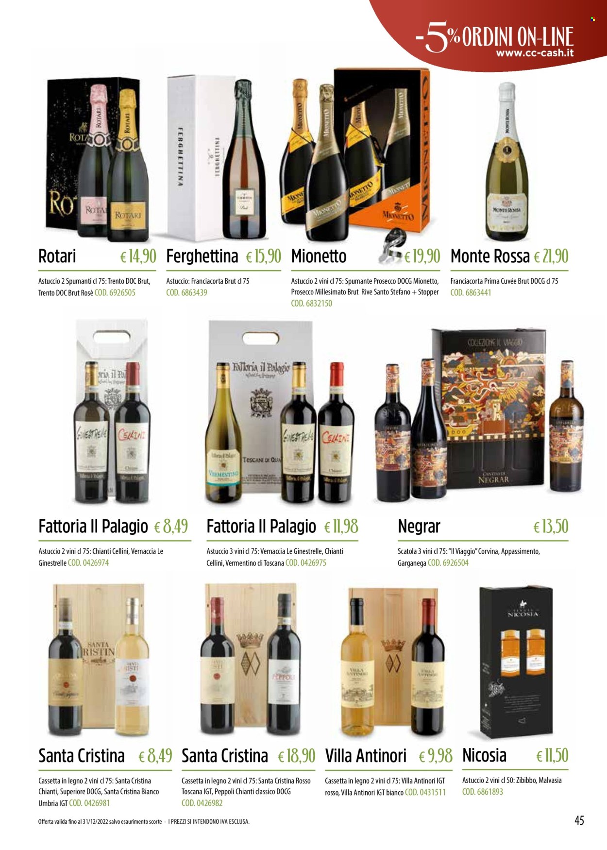 thumbnail - Volantino C+C Cash & Carry - 25/10/2022 - 31/12/2022 - Prodotti in offerta - vino bianco, vino rosso, Spumante, Chianti, Prosecco, vino, Zibibbo, Vermentino, Malvasia, astuccio. Pagina 45.