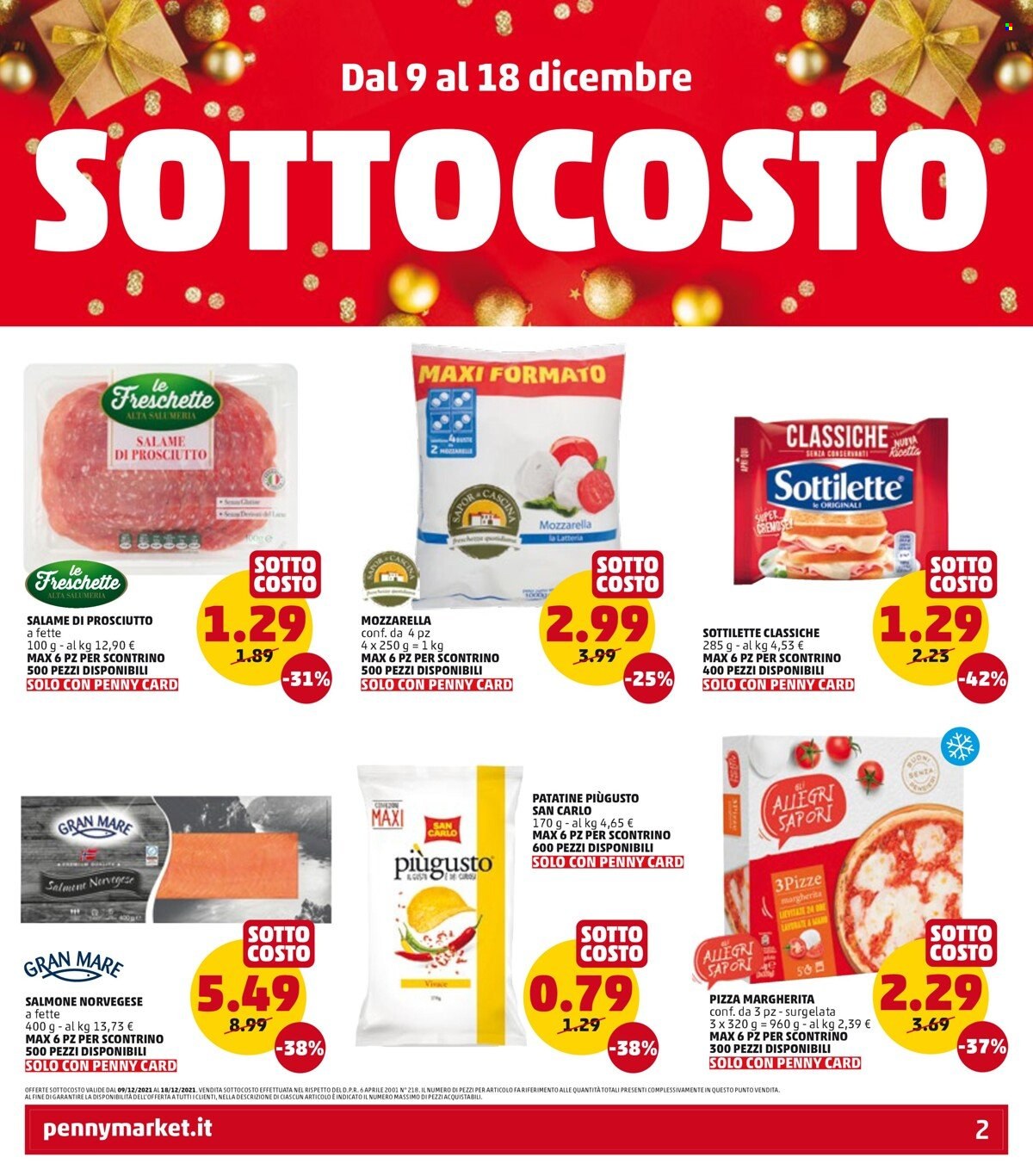 thumbnail - Volantino Penny Market - 9/12/2022 - 18/12/2022 - Prodotti in offerta - salmone, mozzarella, Sottilette, patatine, pizza, pizza Margherita. Pagina 2.