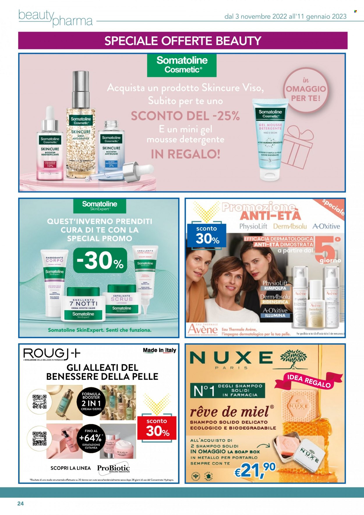 thumbnail - Volantino Migross - 3/11/2022 - 11/1/2023 - Prodotti in offerta - Avène, mousse, detergente, Eau Thermale, Nuxe, mousse detergente viso, detergente viso, shampoo, shampoo solido, argan. Pagina 24.
