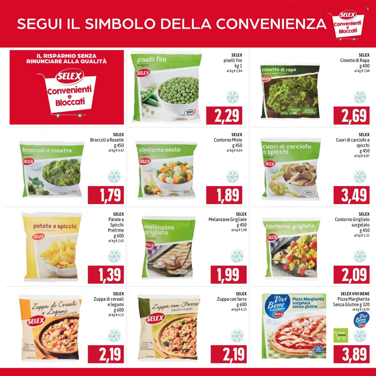 thumbnail - Volantino Famila - Prodotti in offerta - broccoli, zuppa, melanzane grigliate, patate a spicchi, pizza, pizza Margherita. Pagina 8.