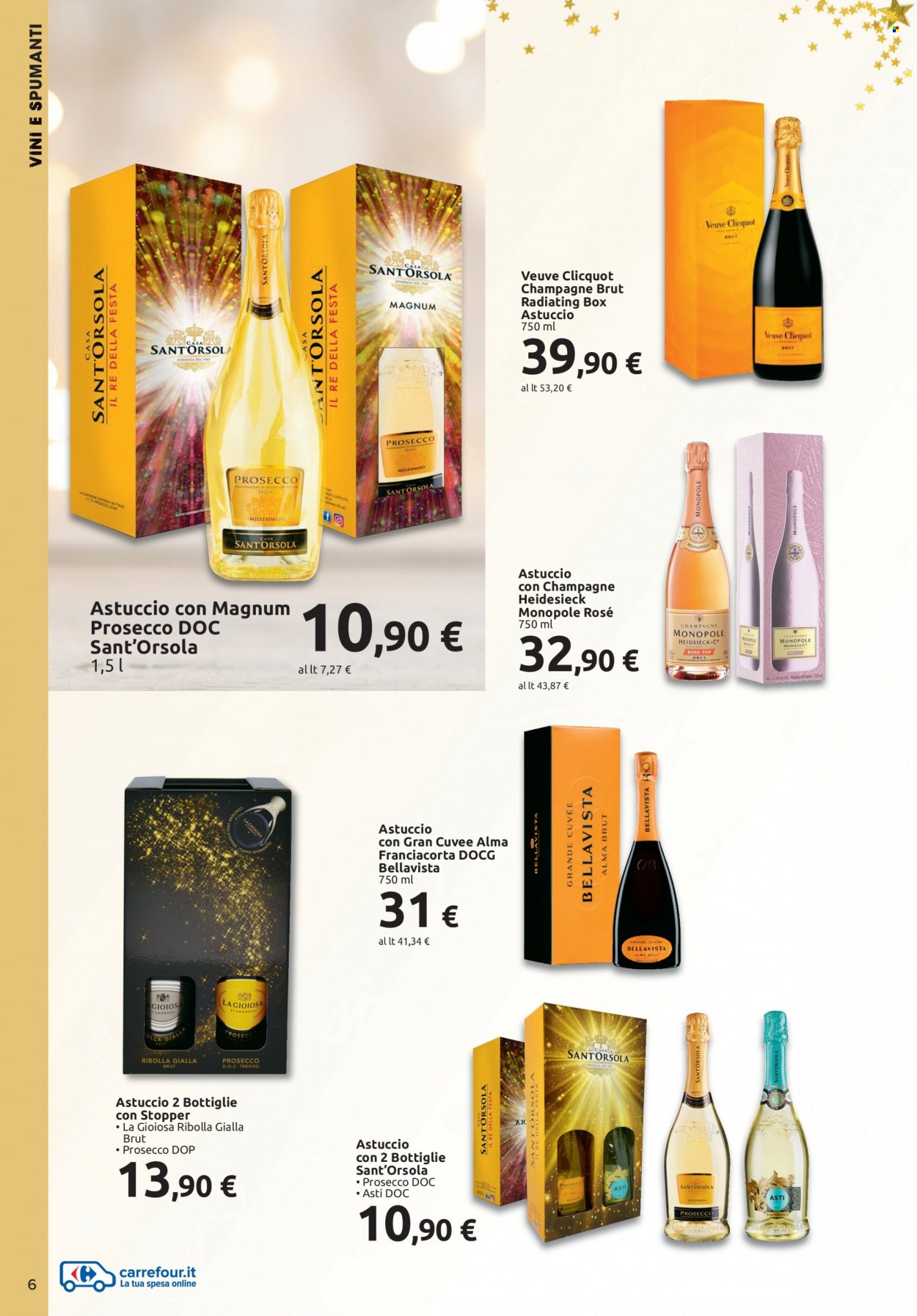 thumbnail - Volantino Carrefour - 17/11/2022 - 24/12/2022 - Prodotti in offerta - Veuve Clicquot, vino bianco, Champagne, Prosecco, vino, Ribolla Gialla, astuccio. Pagina 6.