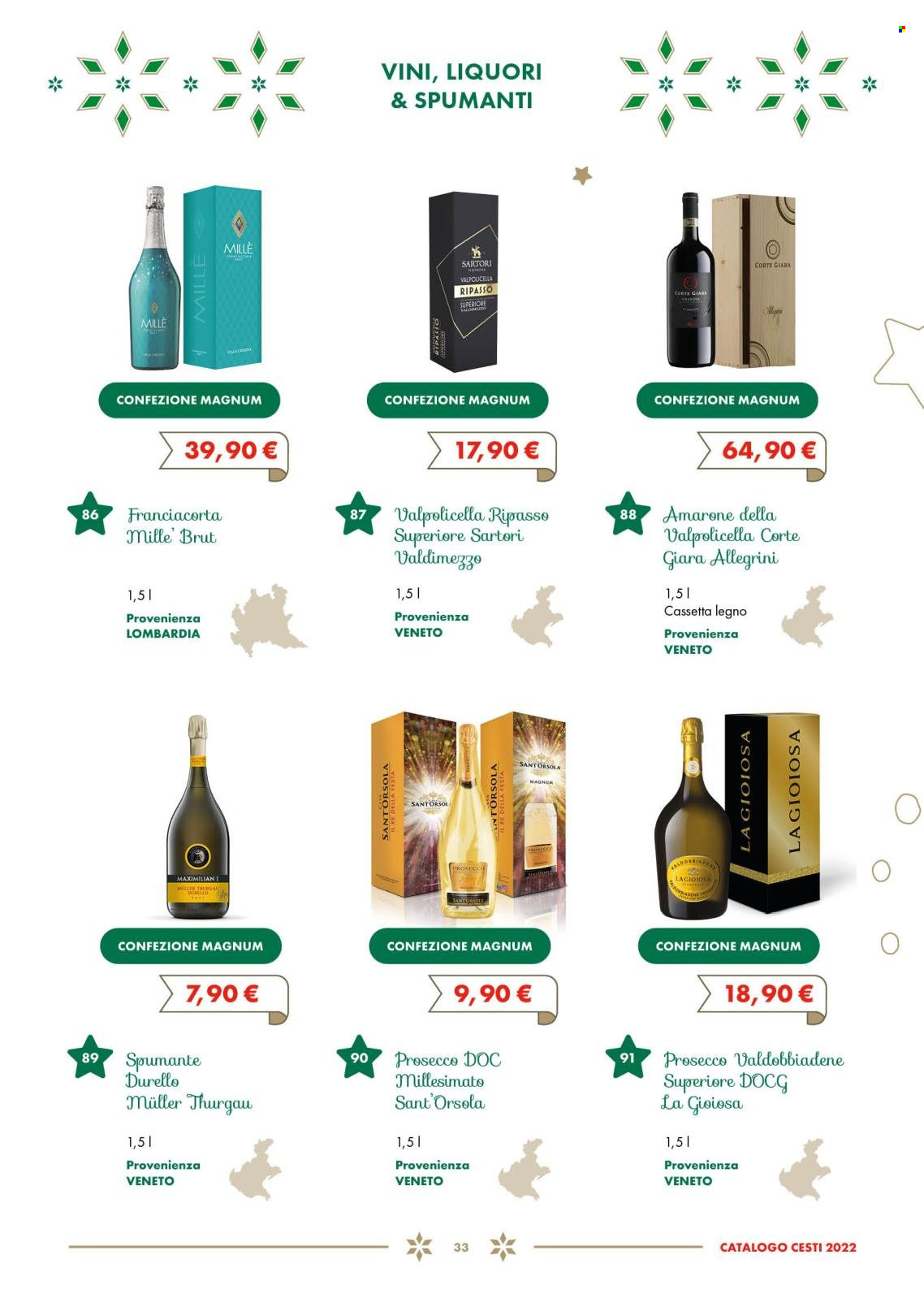 thumbnail - Volantino Oasi - 16/11/2022 - 31/12/2022 - Prodotti in offerta - Amarone della Valpolicella, vino rosso, Valpolicella, Valdobbiadene, Spumante, Prosecco, Müller-Thurgau, vino. Pagina 33.