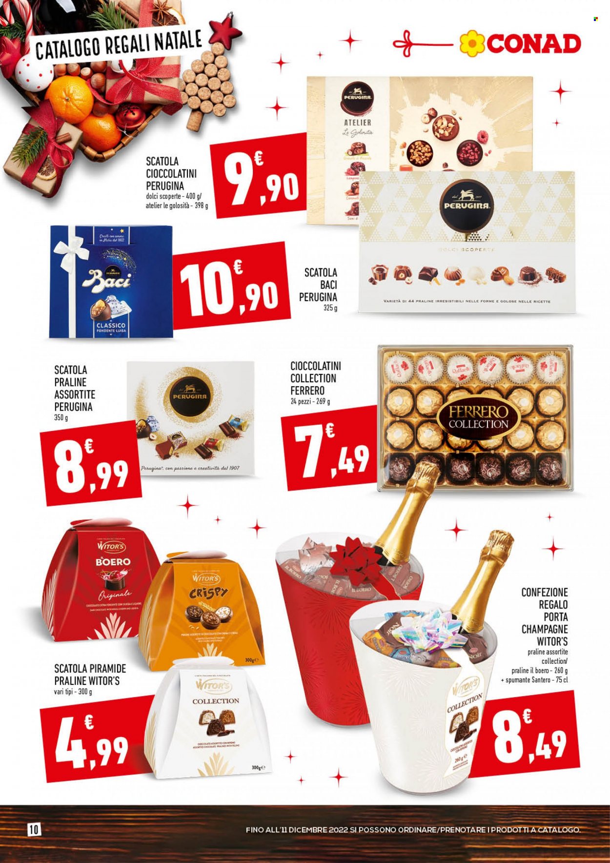 thumbnail - Volantino Conad - 16/11/2022 - 24/12/2022 - Prodotti in offerta - Perugina, praline, cioccolatini, Ferrero, cioccolatini Baci, Spumante, Champagne. Pagina 10.