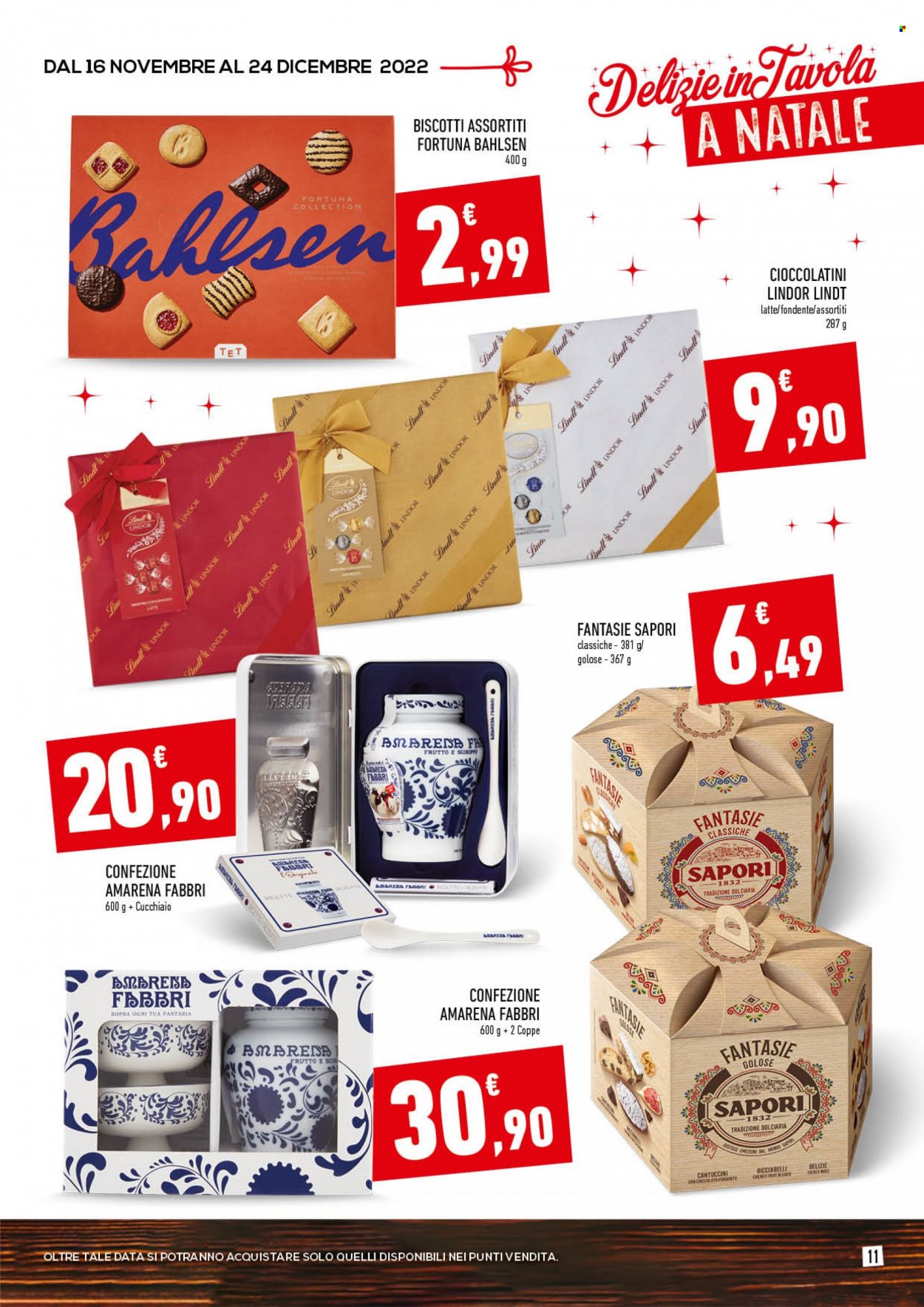 thumbnail - Volantino Conad - 16/11/2022 - 24/12/2022 - Prodotti in offerta - ricciarelli, Fabbri, Bahlsen, biscotti, cantuccini, cioccolatini. Pagina 11.