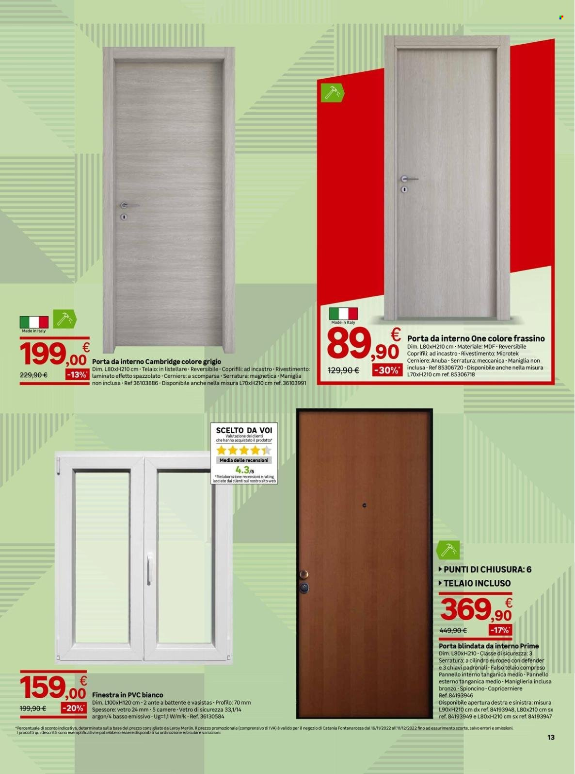 thumbnail - Volantino Leroy Merlin - 16/11/2022 - 11/12/2022 - Prodotti in offerta - finestra, porta, maniglia, cerniere, serratura. Pagina 13.