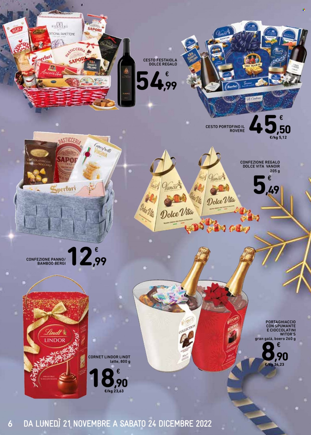 thumbnail - Volantino Conad - 21/11/2022 - 24/12/2022 - Prodotti in offerta - Motta, latte, cioccolatini, Spumante, confezione regalo, panno. Pagina 6.