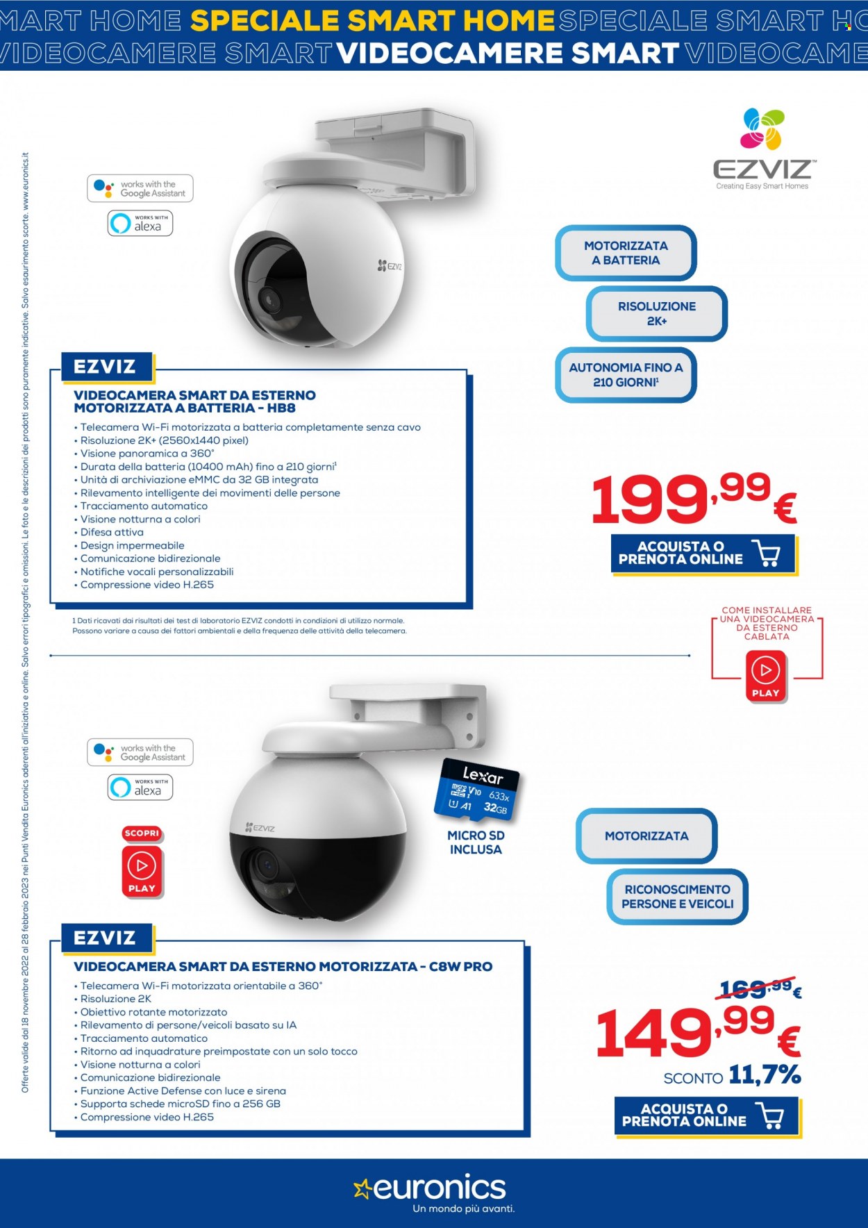 thumbnail - Volantino Euronics - 18/11/2022 - 28/2/2023 - Prodotti in offerta - telecamera, videocamera, obiettivo. Pagina 12.