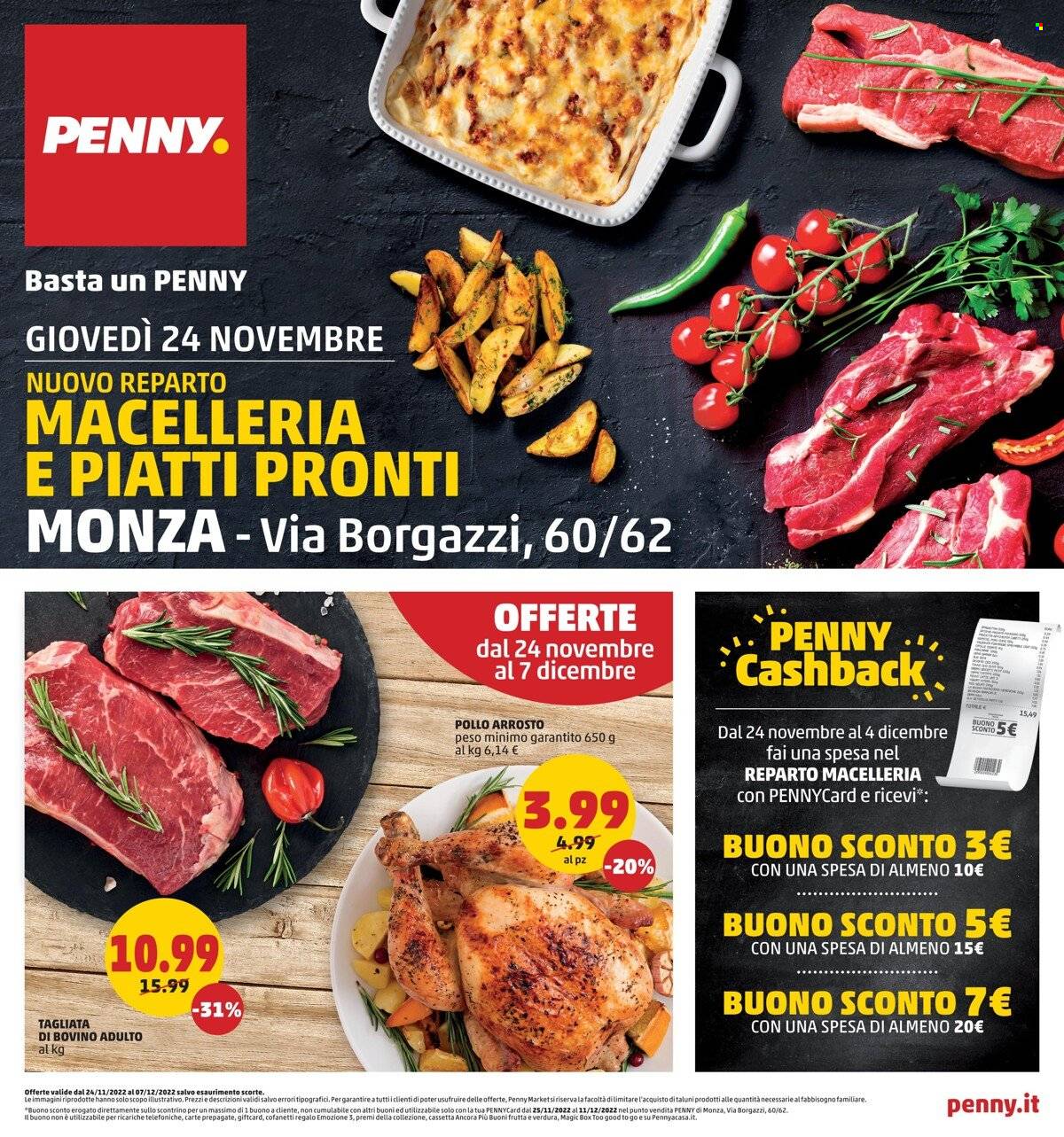 thumbnail - Volantino Penny Market - 24/11/2022 - 7/12/2022 - Prodotti in offerta - manzo, tagliata, pollo arrosto. Pagina 1.