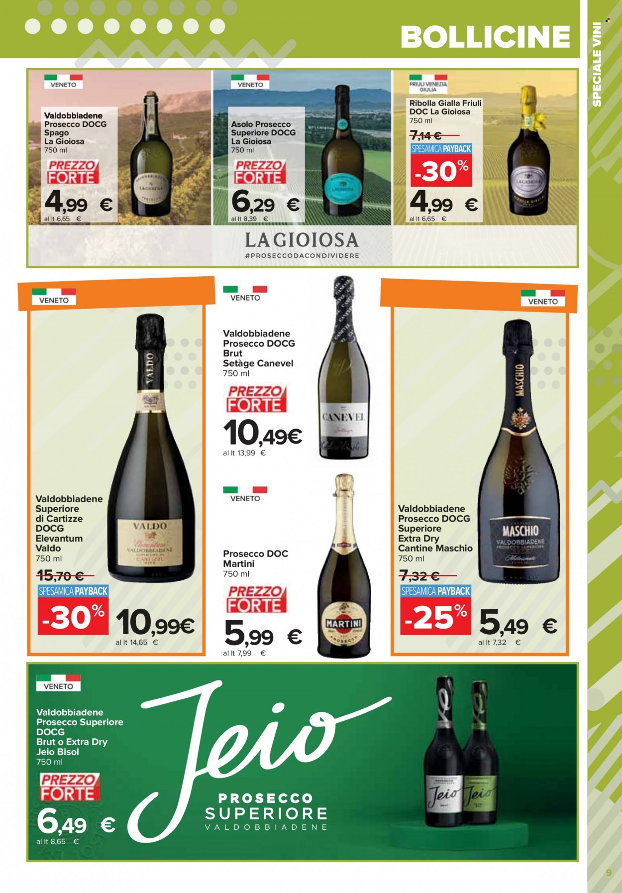 thumbnail - Volantino Carrefour - 21/11/2022 - 2/1/2023 - Prodotti in offerta - Martini, vino bianco, Valdobbiadene, Prosecco, vino, Ribolla Gialla. Pagina 9.