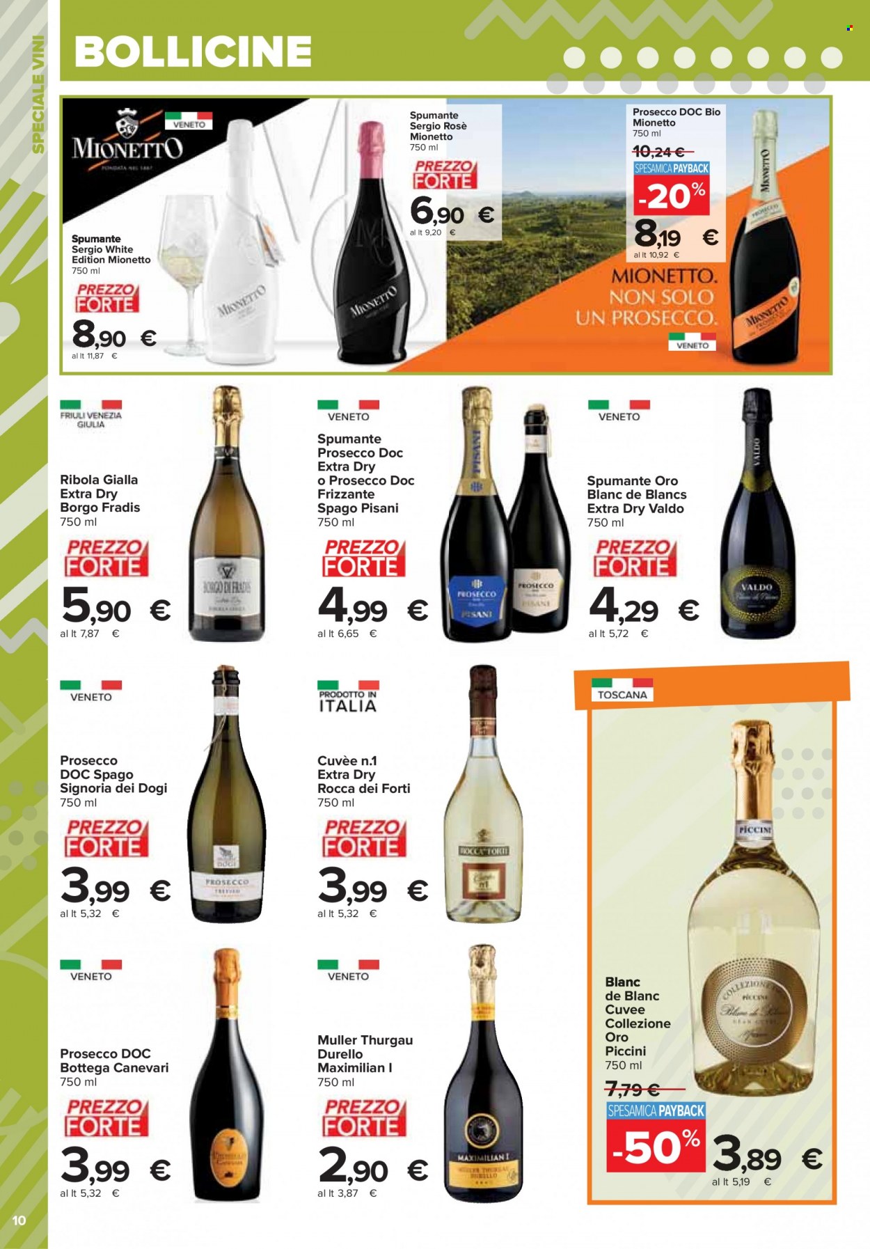 thumbnail - Volantino Carrefour - 21/11/2022 - 2/1/2023 - Prodotti in offerta - Spumante, Prosecco, Müller-Thurgau, vino, Signoria dei Dogi. Pagina 10.