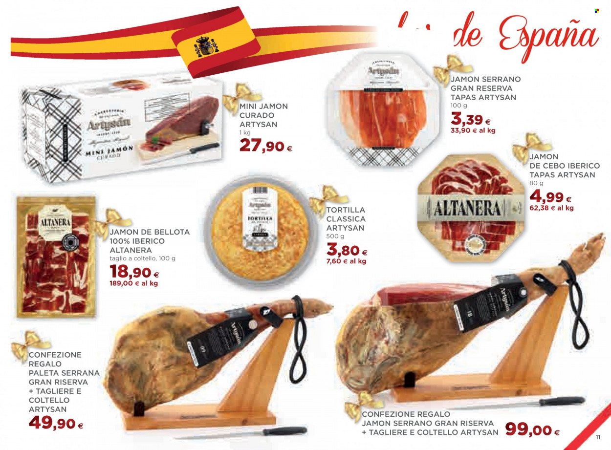 thumbnail - Volantino Coop - 24/11/2022 - 31/12/2022 - Prodotti in offerta - tortilla, jamón serrano, confezione regalo, tagliere. Pagina 11.