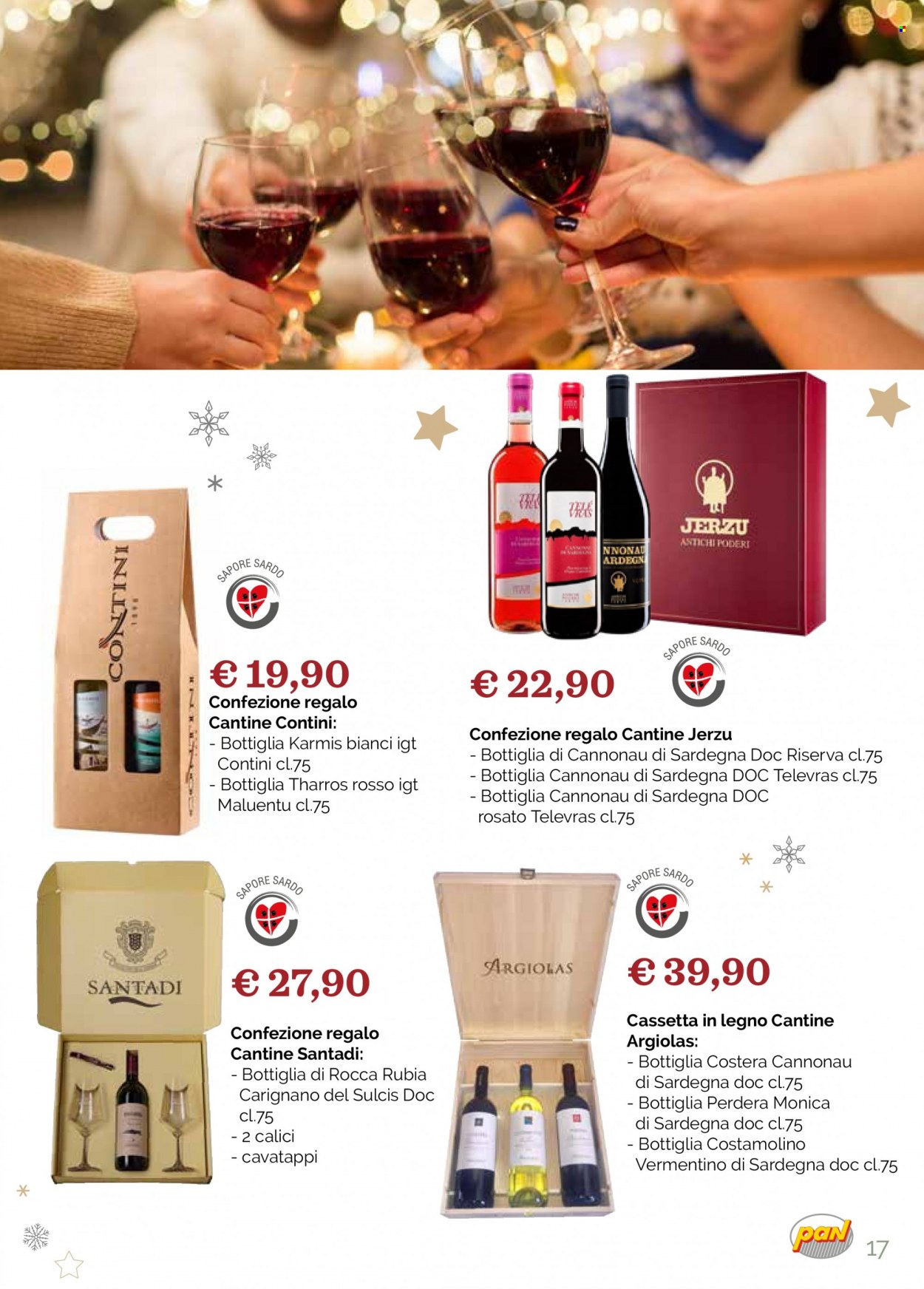 thumbnail - Volantino Pan - 14/11/2022 - 31/12/2022 - Prodotti in offerta - vino bianco, vino rosso, vino, Vermentino, Cannonau, confezione regalo, cavatappi, calice. Pagina 17.
