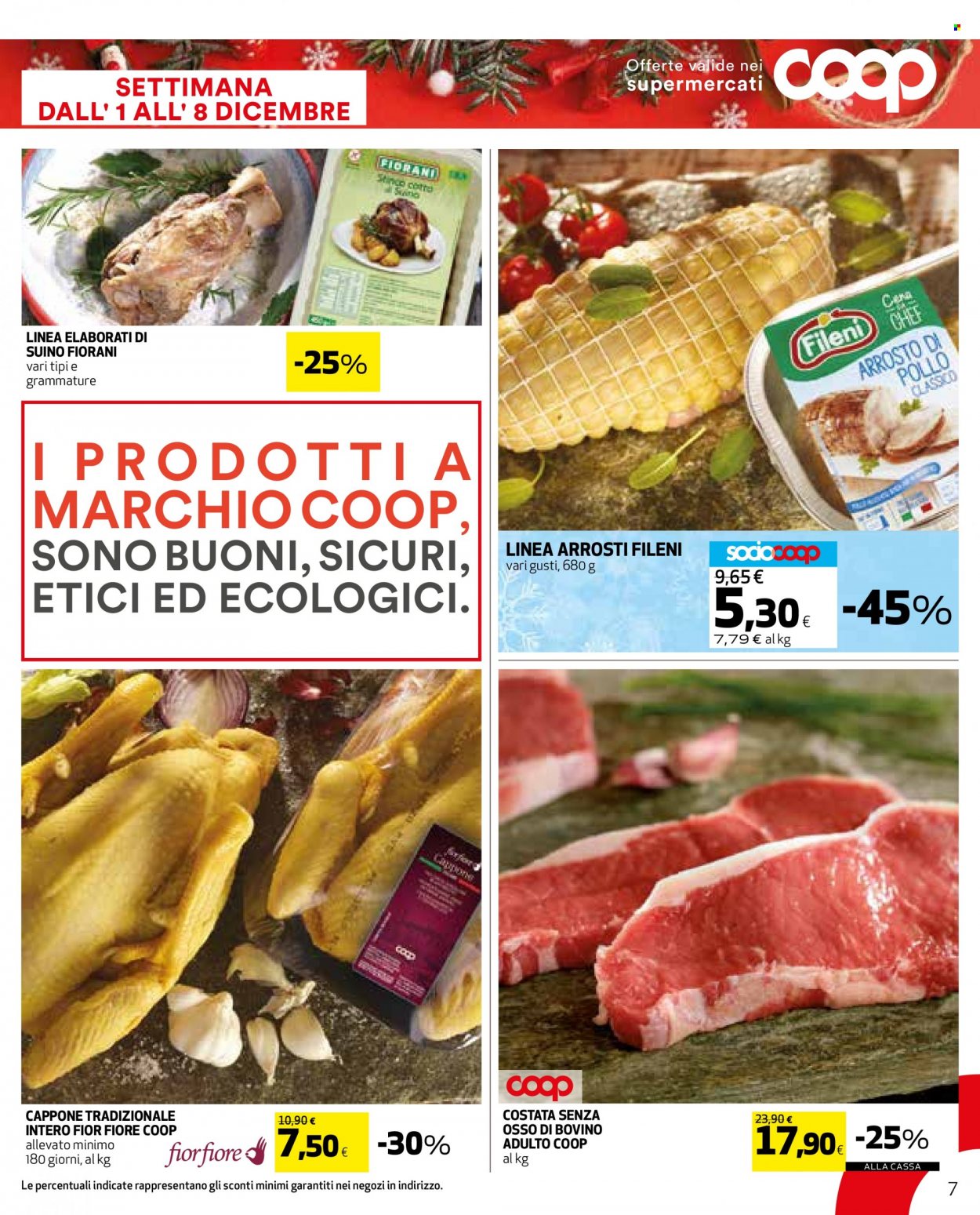 thumbnail - Volantino Coop - 24/11/2022 - 8/12/2022 - Prodotti in offerta - cappone, manzo, suino, arrosto di pollo. Pagina 7.