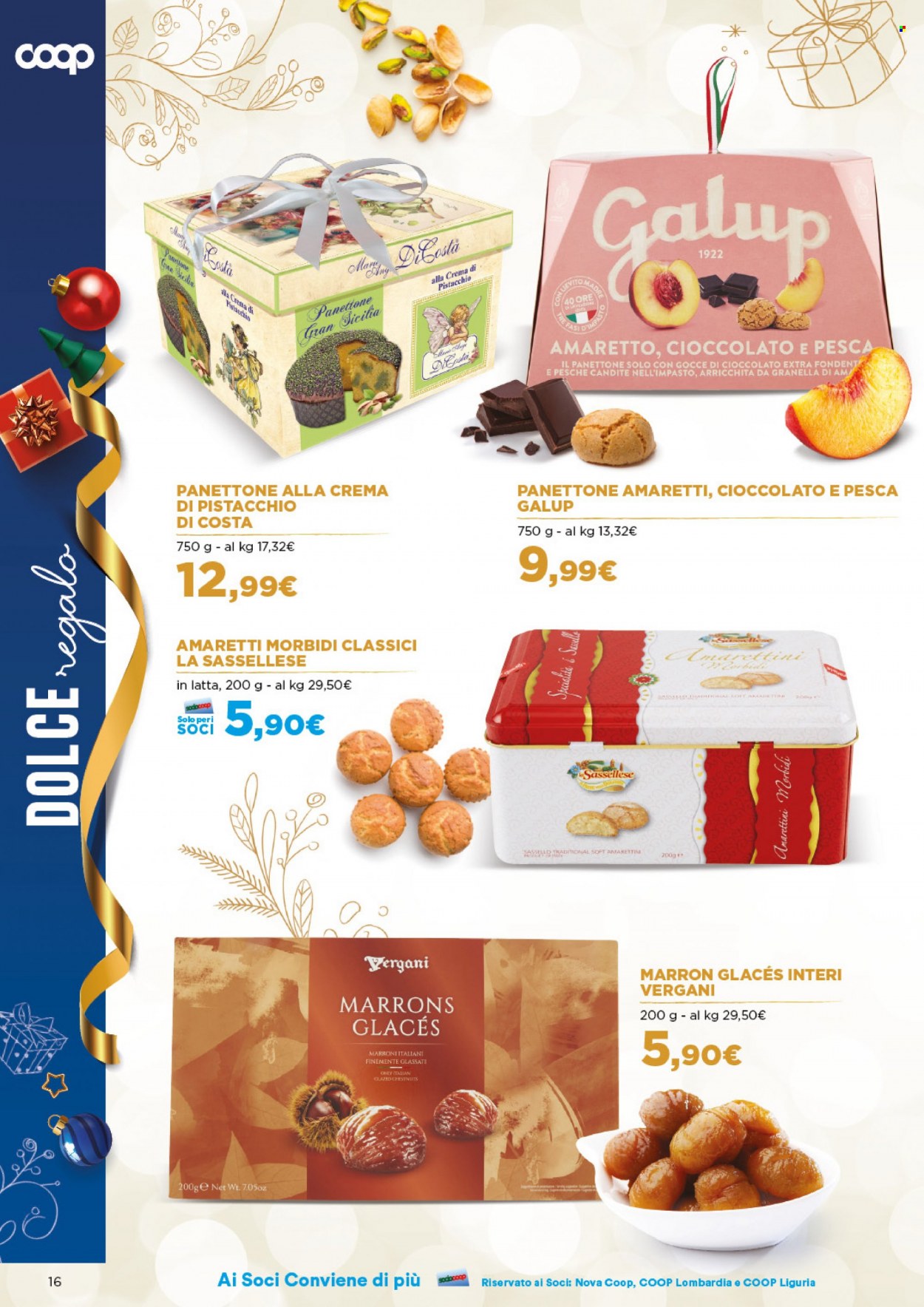 thumbnail - Volantino Coop - 24/11/2022 - 24/12/2022 - Prodotti in offerta - panettone, amaretti, maron glacè, crema di pistacchio, amaretto. Pagina 16.