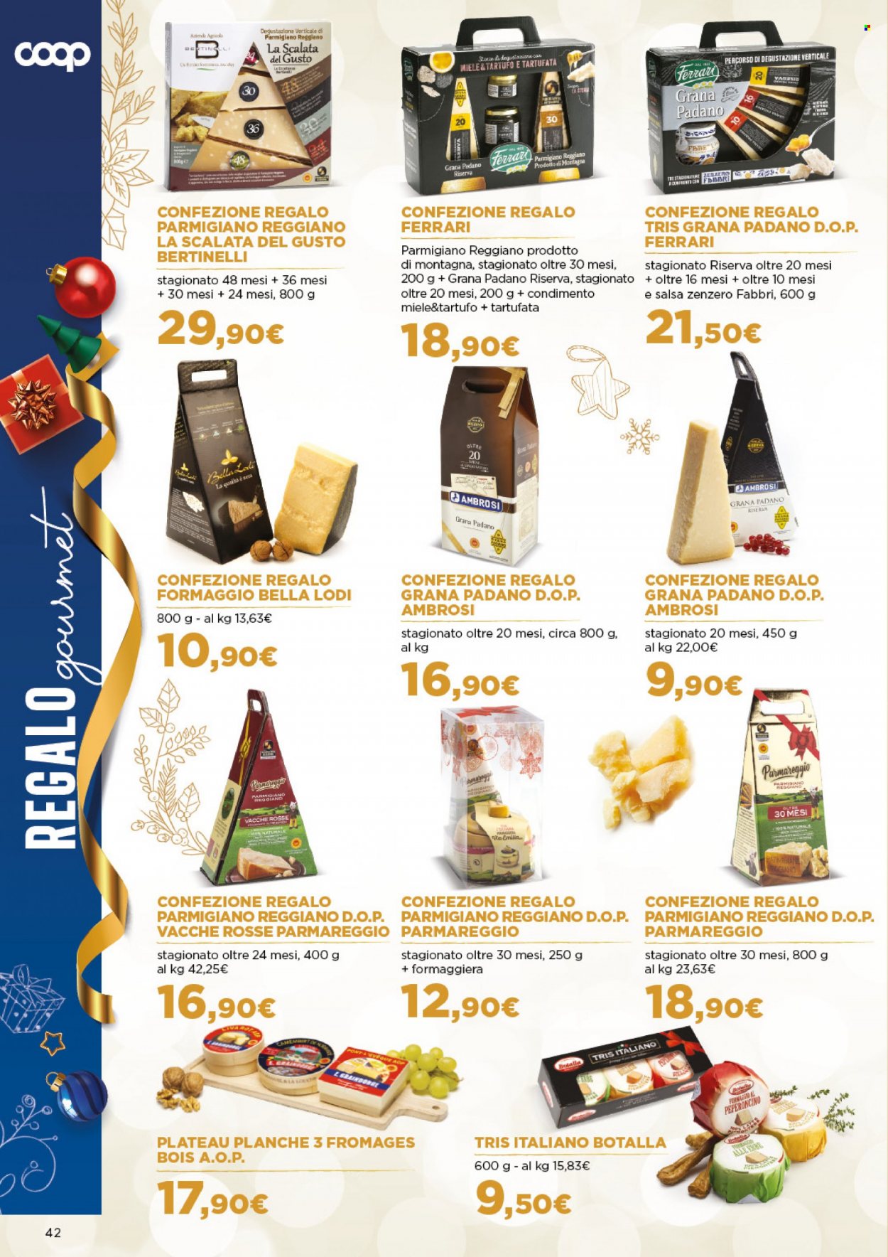 thumbnail - Volantino Coop - 24/11/2022 - 24/12/2022 - Prodotti in offerta - tartufo, formaggio, parmigiano, Grana Padano, Ambrosi, Parmareggio, Fabbri, zenzero, miele, confezione regalo. Pagina 42.