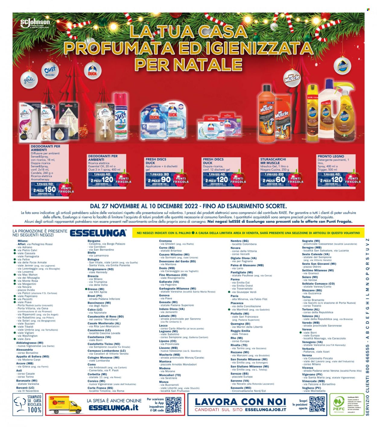 thumbnail - Volantino Esselunga - 27/11/2022 - 24/12/2022 - Prodotti in offerta - detergente, Duck, detergente pavimenti, deodorante, candela, diffusore, Legnano. Pagina 12.
