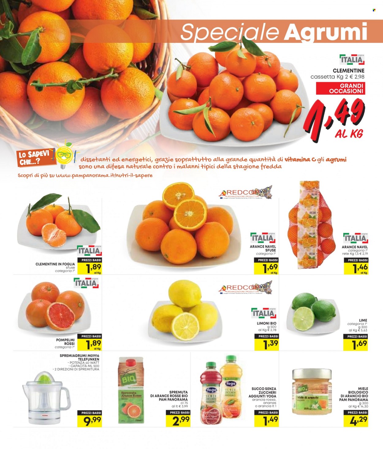 thumbnail - Volantino Panorama - 24/11/2022 - 7/12/2022 - Prodotti in offerta - limoni, arancie Navel, clementine, lime, miele, spremiagrumi. Pagina 15.
