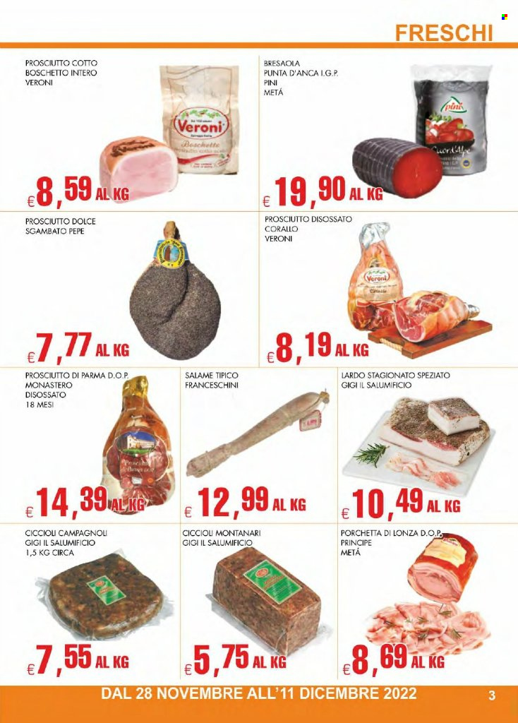 thumbnail - Volantino AltaSfera Cash & Carry - 28/11/2022 - 11/12/2022 - Prodotti in offerta - prosciutto, Prosciutto di Parma, bresaola, salame, prosciutto cotto, lardo, porchetta. Pagina 3.