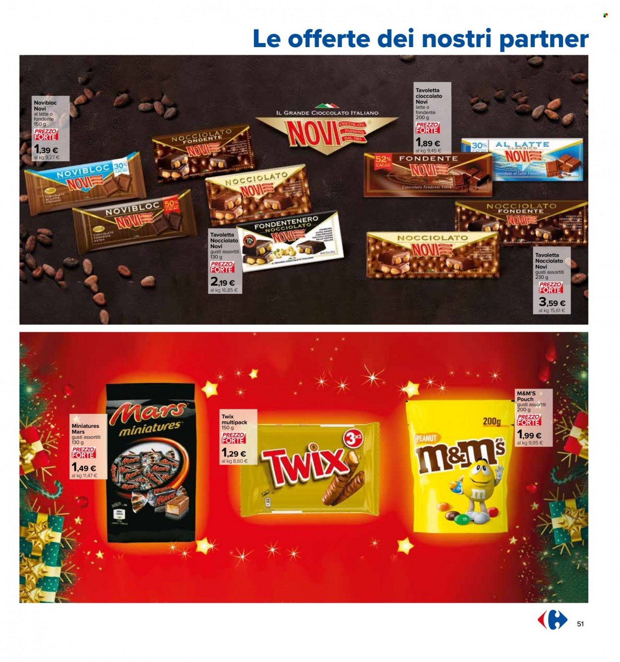 thumbnail - Volantino Carrefour - 29/11/2022 - 12/12/2022 - Prodotti in offerta - Mars, cioccolato, cioccolato fondente, M&M's, tavoletta di cioccolato, Twix, cacao, pouch. Pagina 51.