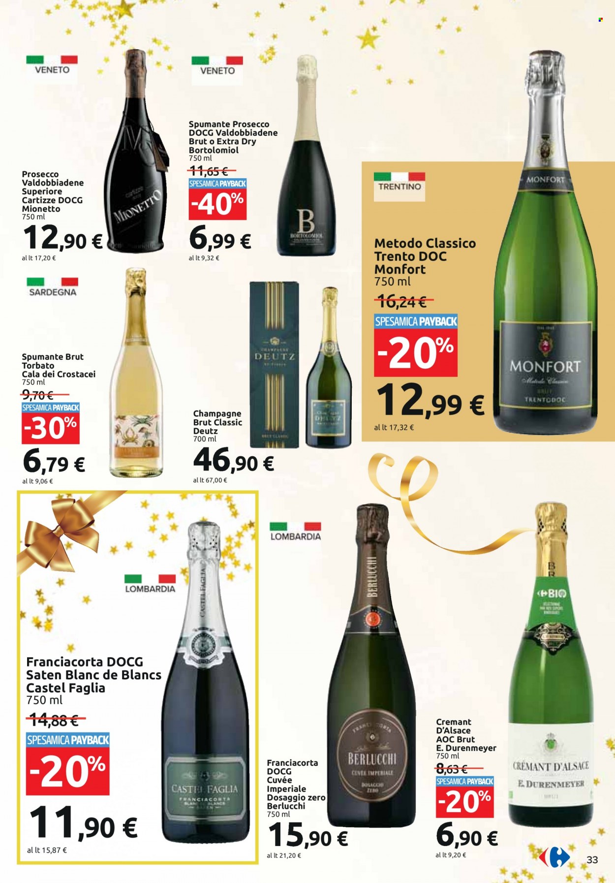 thumbnail - Volantino Carrefour - 29/11/2022 - 24/12/2022 - Prodotti in offerta - Crémant d’Alsace, Valdobbiadene, Spumante, Champagne, Prosecco. Pagina 33.