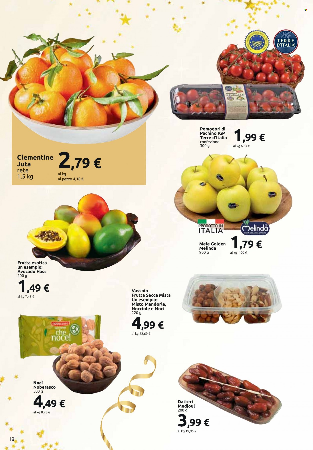 thumbnail - Volantino Carrefour - 29/11/2022 - 24/12/2022 - Prodotti in offerta - pomodori, mele, clementine, avocado, Terre d'Italia, datteri, mandorle. Pagina 18.