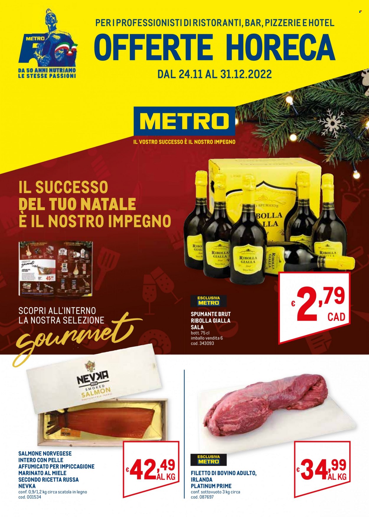 thumbnail - Volantino Metro - 24/11/2022 - 31/12/2022 - Prodotti in offerta - filetto di bovino, manzo, vino bianco, Spumante, vino, Ribolla Gialla. Pagina 1.