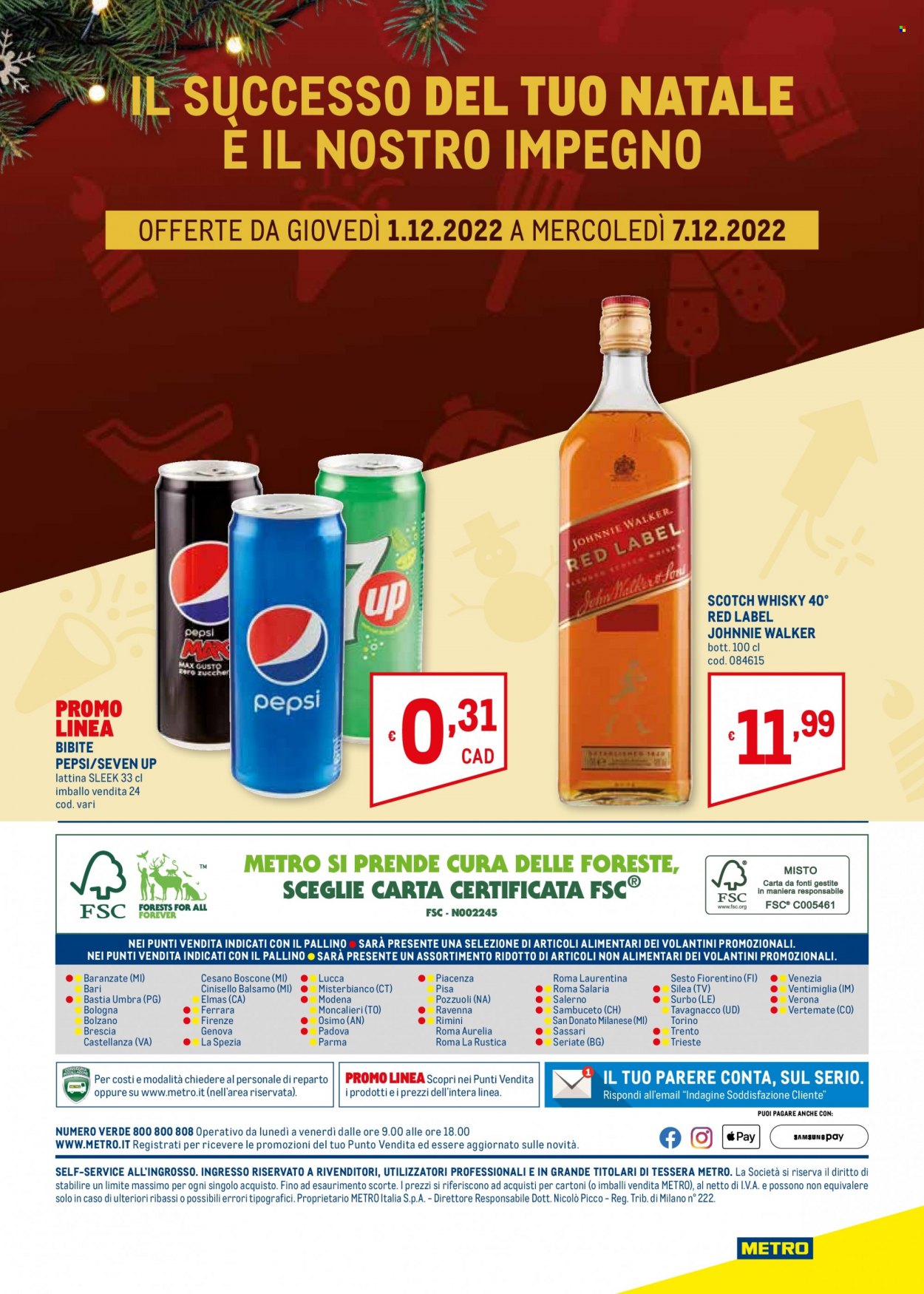 thumbnail - Volantino Metro - 24/11/2022 - 7/12/2022 - Prodotti in offerta - Pepsi, 7Up, bibita gassata, scotch whisky, whisky, Johnnie Walker. Pagina 8.