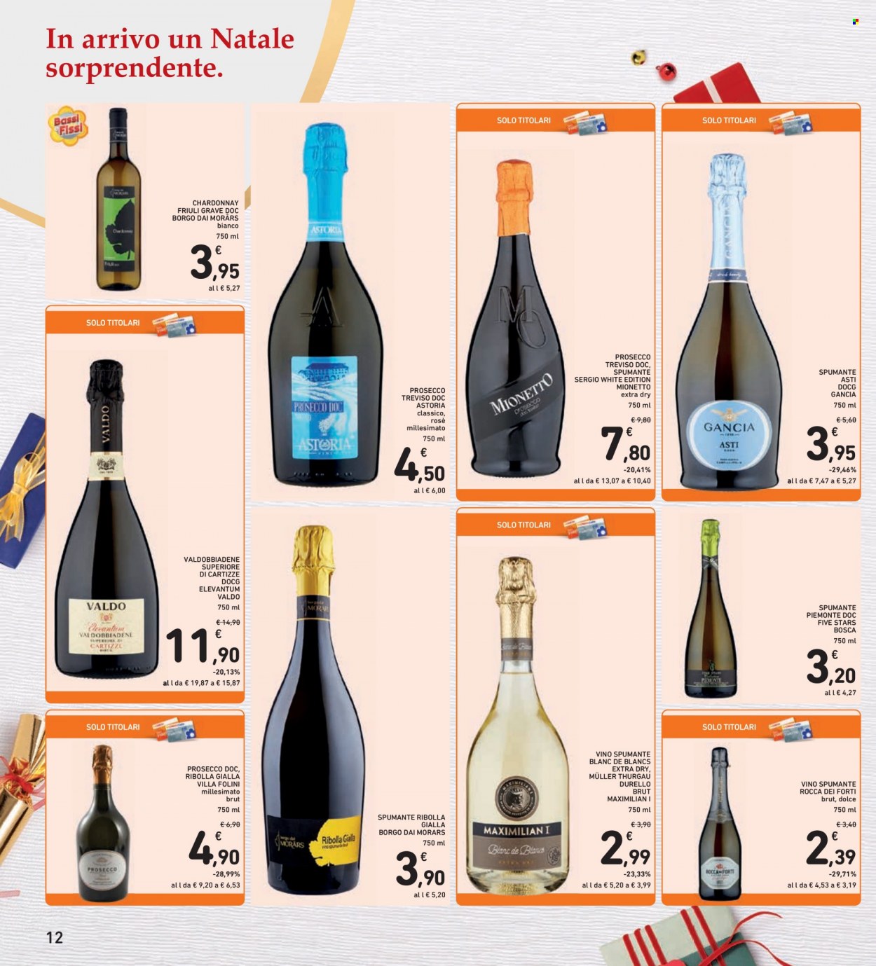 thumbnail - Volantino Conad - 2/12/2022 - 11/12/2022 - Prodotti in offerta - cocco, vino bianco, Valdobbiadene, Spumante, Chardonnay, Asti Spumante, Prosecco, Müller-Thurgau, vino, Ribolla Gialla. Pagina 12.