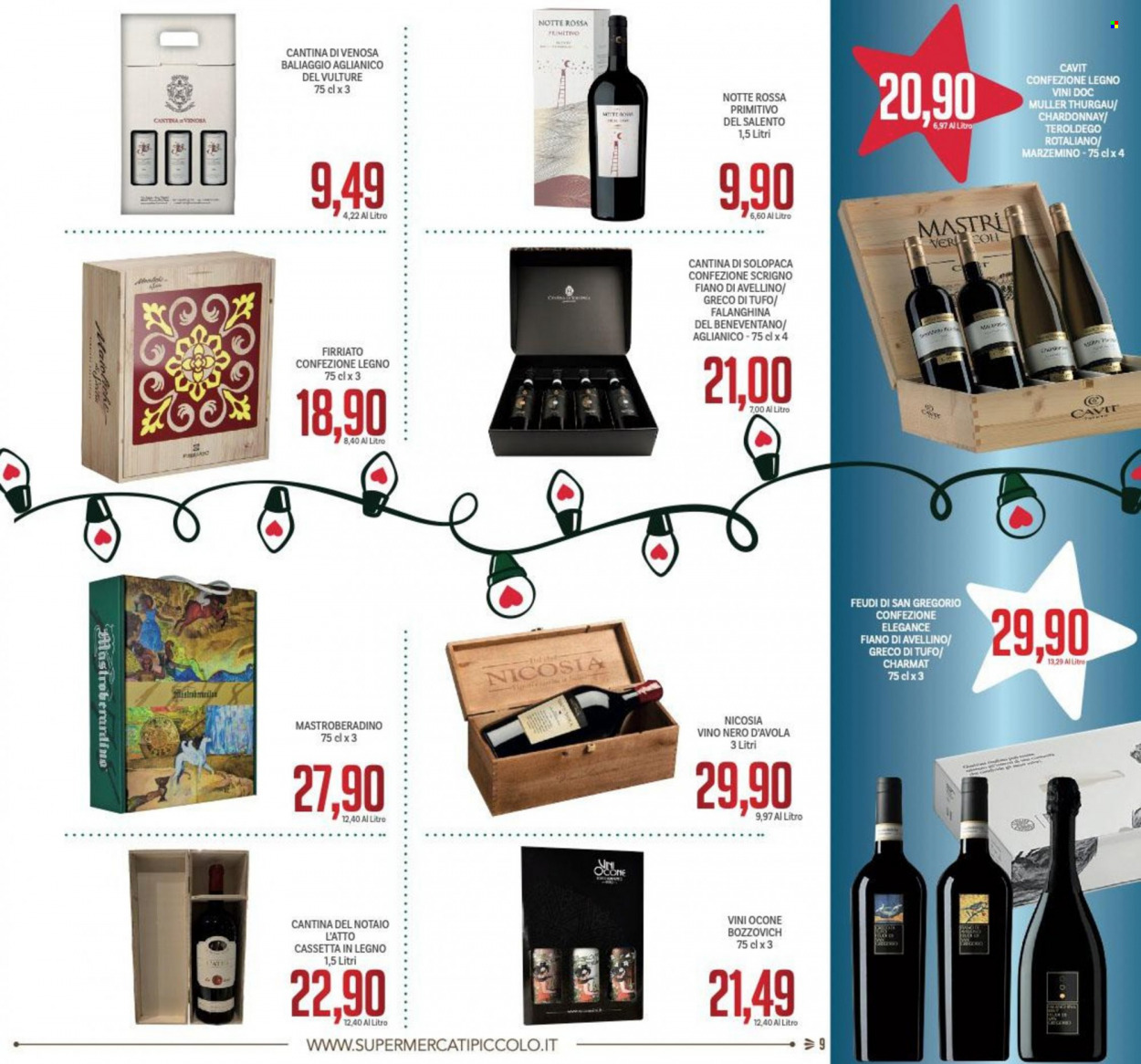 thumbnail - Volantino Piccolo - 28/11/2022 - 11/12/2022 - Prodotti in offerta - vino bianco, Primitivo, Chardonnay, Nero d'Avola, Müller-Thurgau, vino, Teroldego, Marzemino. Pagina 9.