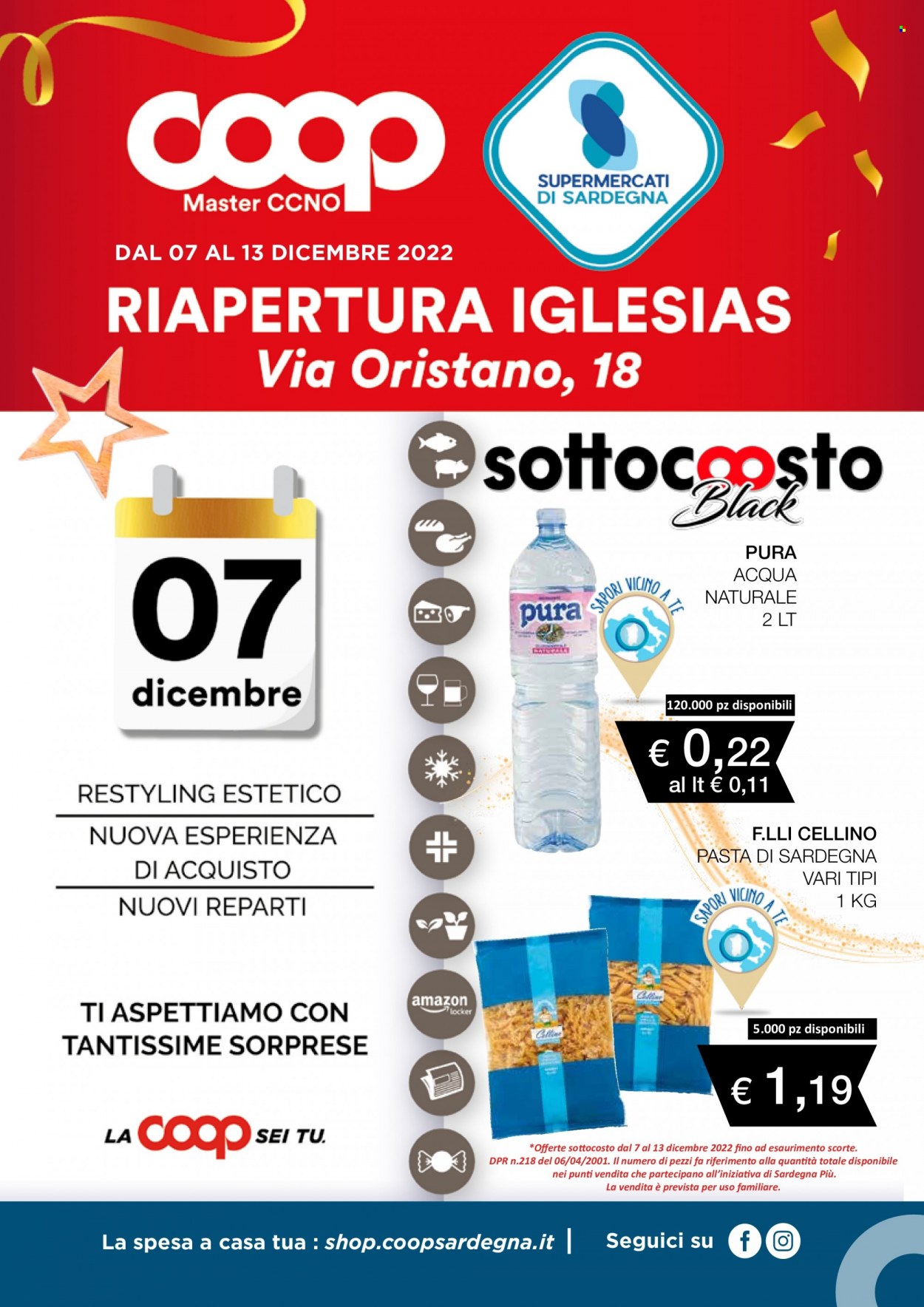 thumbnail - Volantino Coop - 7/12/2022 - 13/12/2022 - Prodotti in offerta - pasta, acqua naturale. Pagina 1.