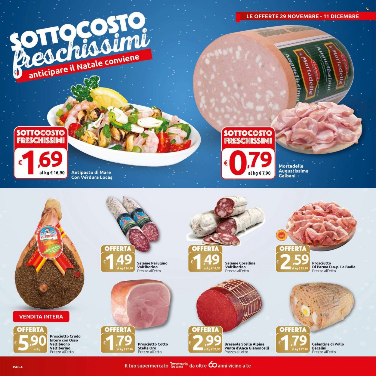 thumbnail - Volantino Carrefour - 29/11/2022 - 11/12/2022 - Prodotti in offerta - prosciutto, bresaola, salame, Galbani, prosciutto cotto, prosciutto crudo, mortadella. Pagina 4.