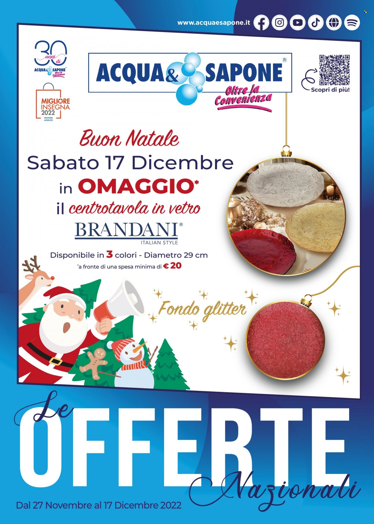 thumbnail - Volantino Acqua & Sapone - 27/11/2022 - 17/12/2022 - Prodotti in offerta - sapone, centrotavola. Pagina 1.