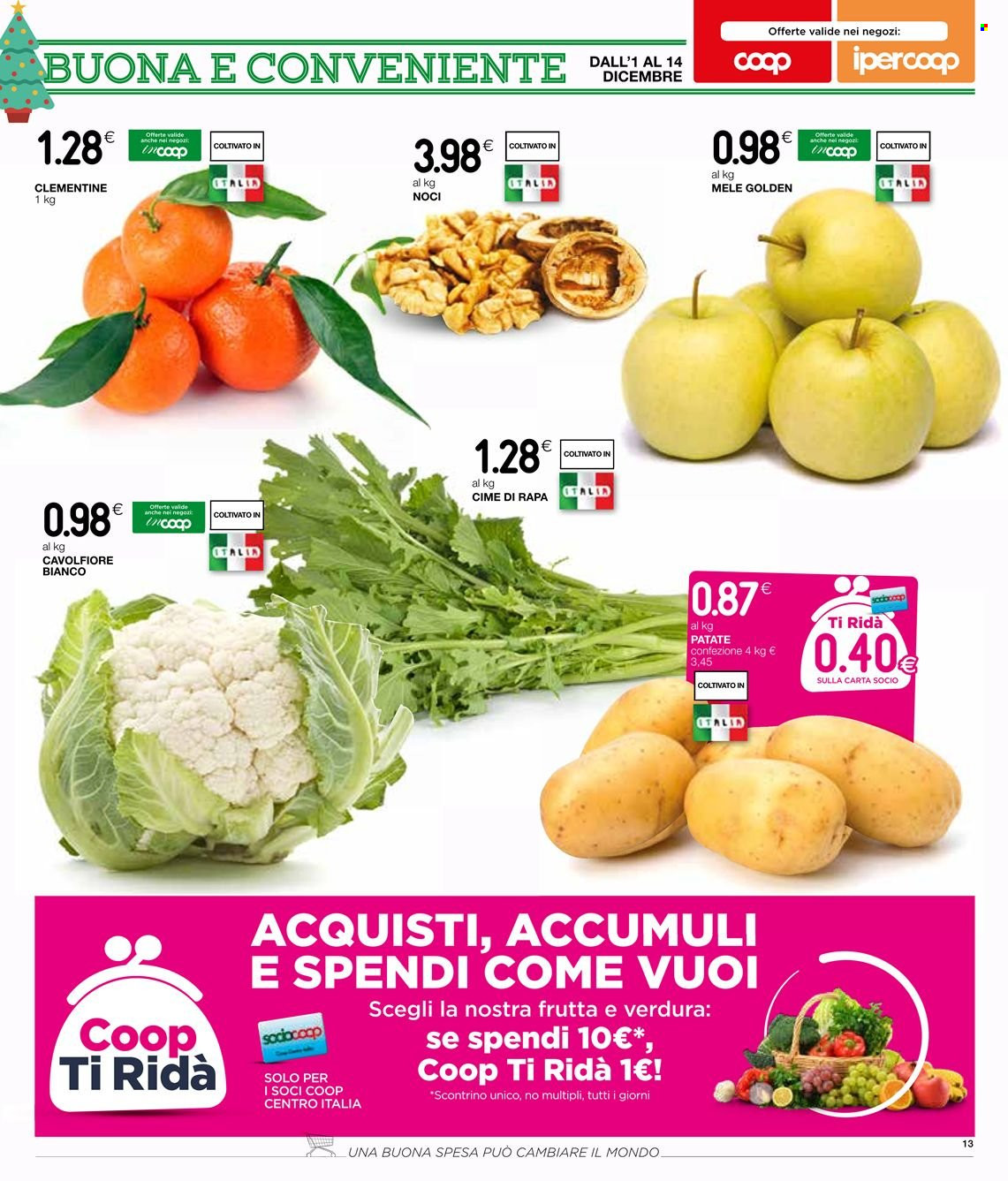 thumbnail - Volantino Coop - 1/12/2022 - 14/12/2022 - Prodotti in offerta - patate, cavolfiore, cime di rapa, mele, clementine, noci. Pagina 15.
