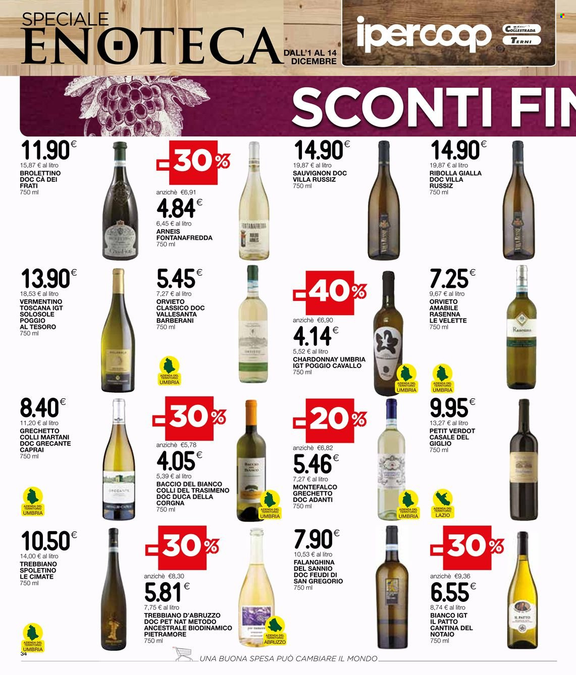 thumbnail - Volantino Coop - 1/12/2022 - 14/12/2022 - Prodotti in offerta - vino bianco, Chardonnay, vino, Vermentino, Trebbiano, Sauvignon, Ribolla Gialla. Pagina 36.