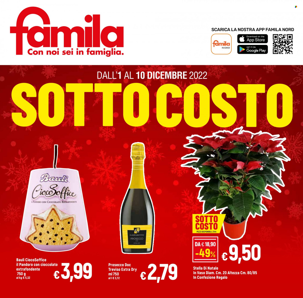 thumbnail - Volantino Famila - 1/12/2022 - 10/12/2022 - Prodotti in offerta - Bauli, pandoro, Prosecco, confezione regalo, stella di natale. Pagina 1.