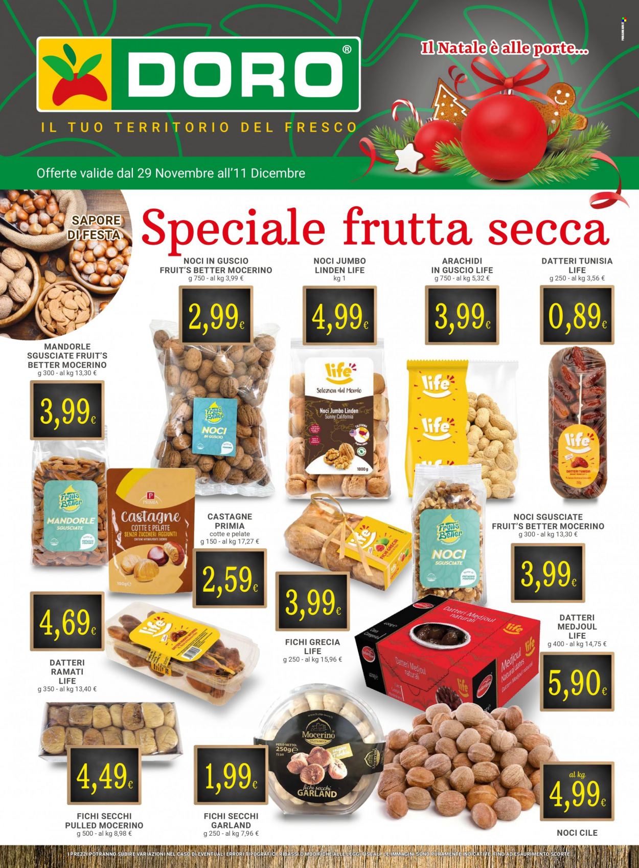 thumbnail - Volantino Doro Supermercati - 29/11/2022 - 11/12/2022 - Prodotti in offerta - fichi, castagne, arachidi, datteri, fichi secchi, mandorle, noci. Pagina 1.