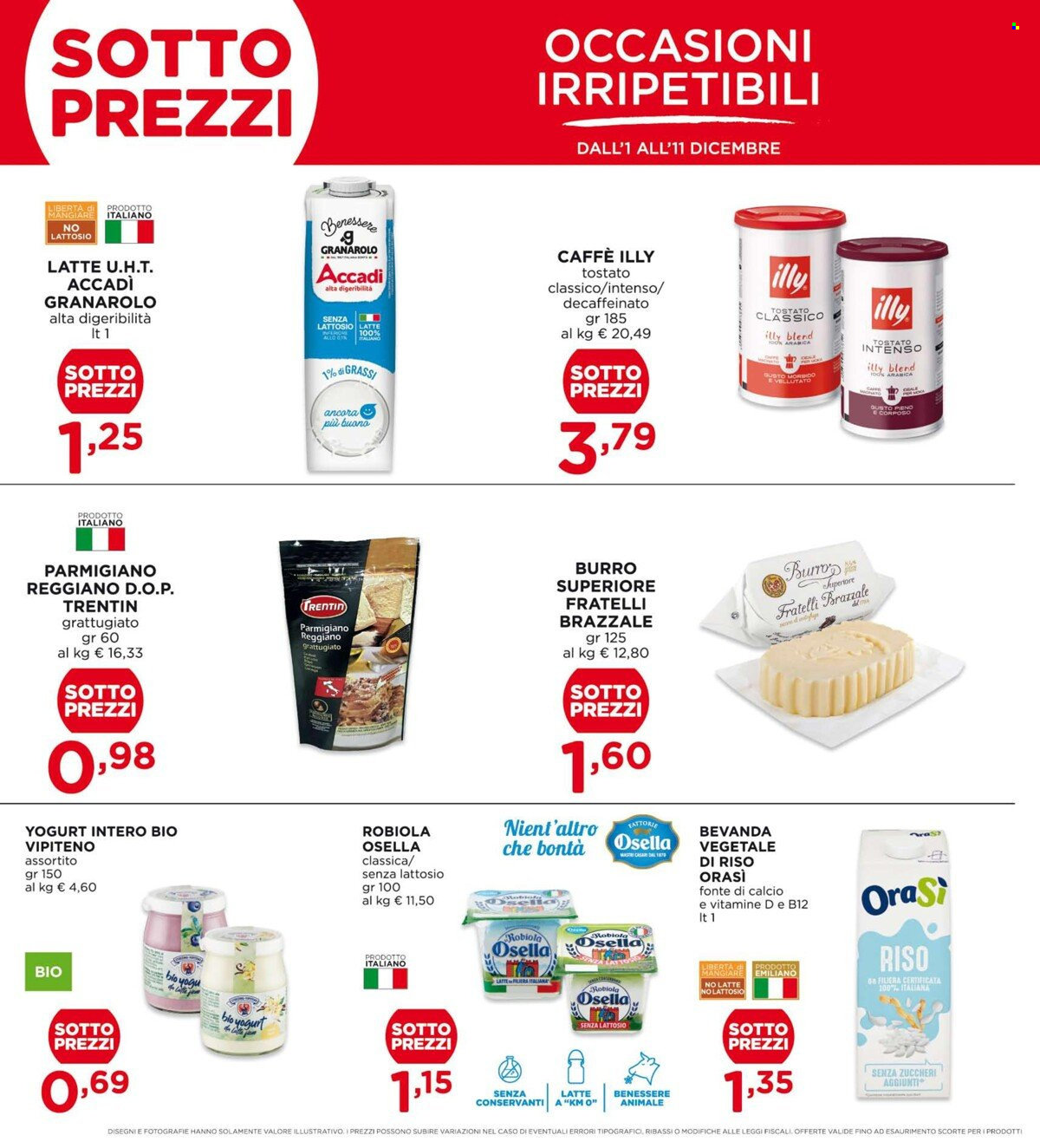 thumbnail - Volantino Alì Supermercati - 1/12/2022 - 11/12/2022 - Prodotti in offerta - Granarolo, formaggio, robiola, parmigiano, Osella, yogurt, burro, caffè, illy, caffè decaffeinato. Pagina 6.