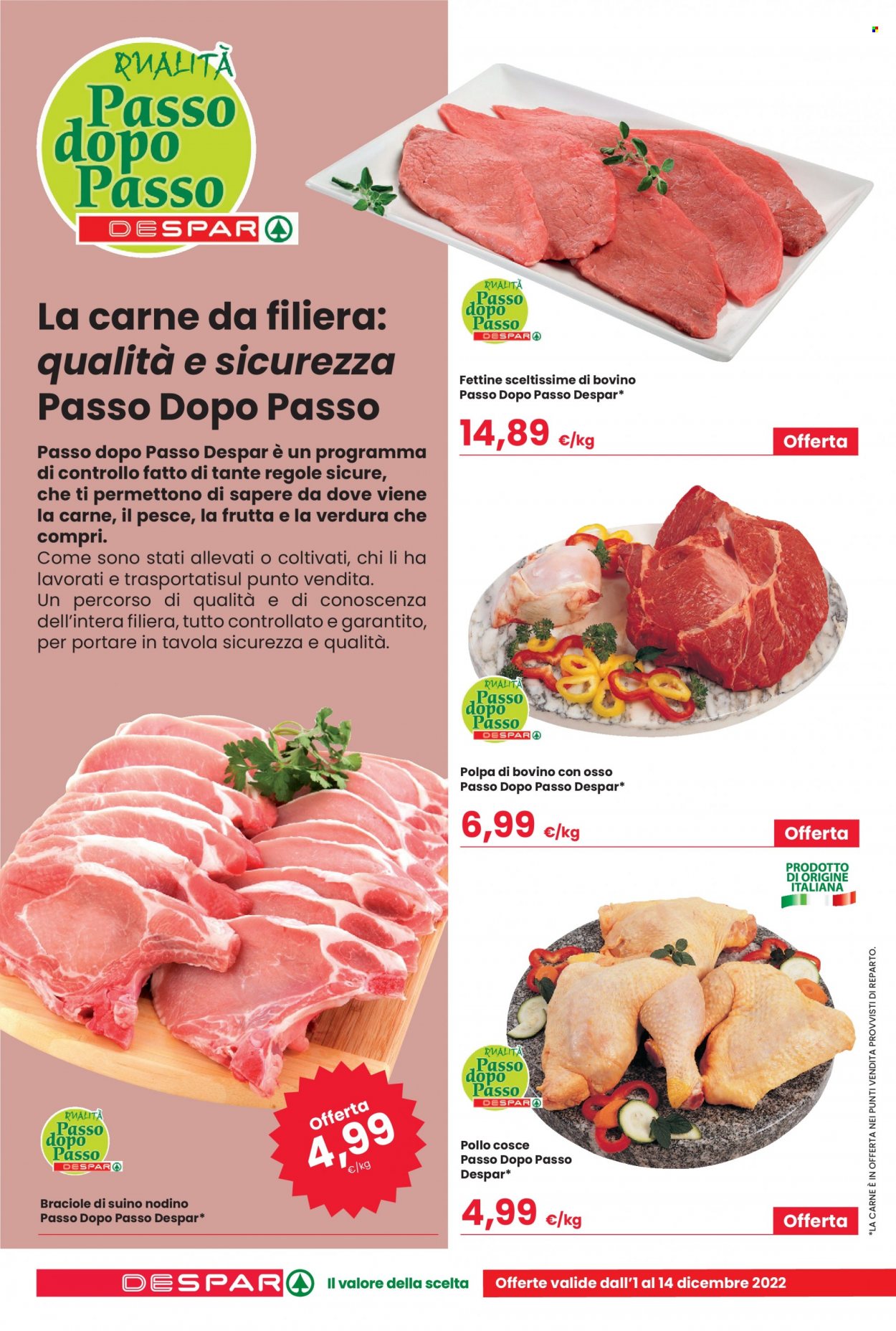 thumbnail - Volantino Despar - 1/12/2022 - 14/12/2022 - Prodotti in offerta - pollo, manzo, polpa di manzo, fettine di bovino, braciole di maiale, suino. Pagina 4.