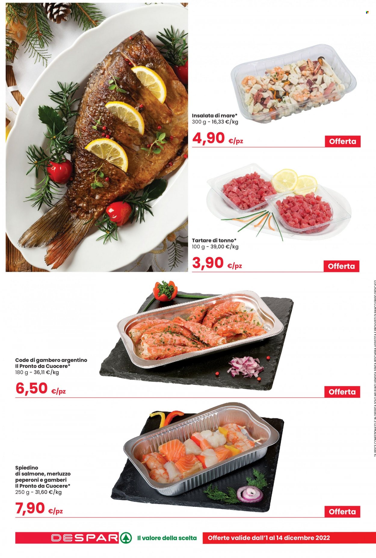 thumbnail - Volantino Despar - 1/12/2022 - 14/12/2022 - Prodotti in offerta - salmone, merluzzo, tonno, insalata di mare, tartare di pesce. Pagina 8.
