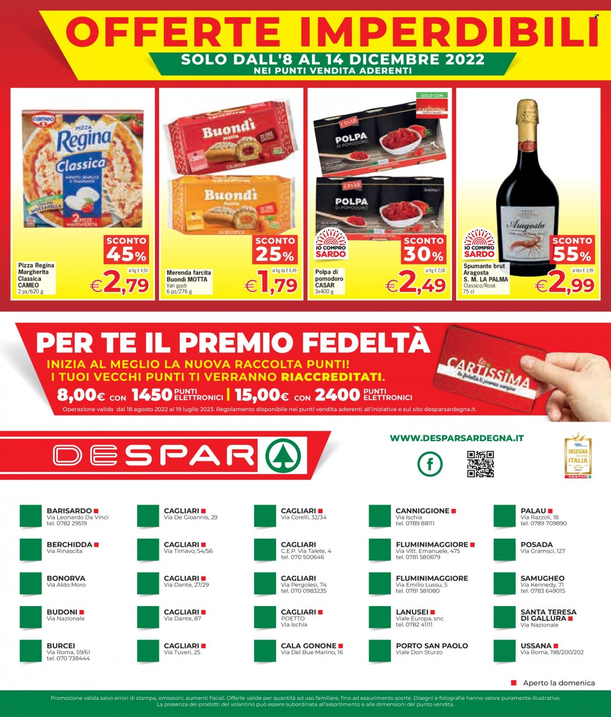 thumbnail - Volantino Despar - 1/12/2022 - 14/12/2022 - Prodotti in offerta - Cameo, Motta, aragosta, pizza, polpa di pomodoro, Spumante. Pagina 8.